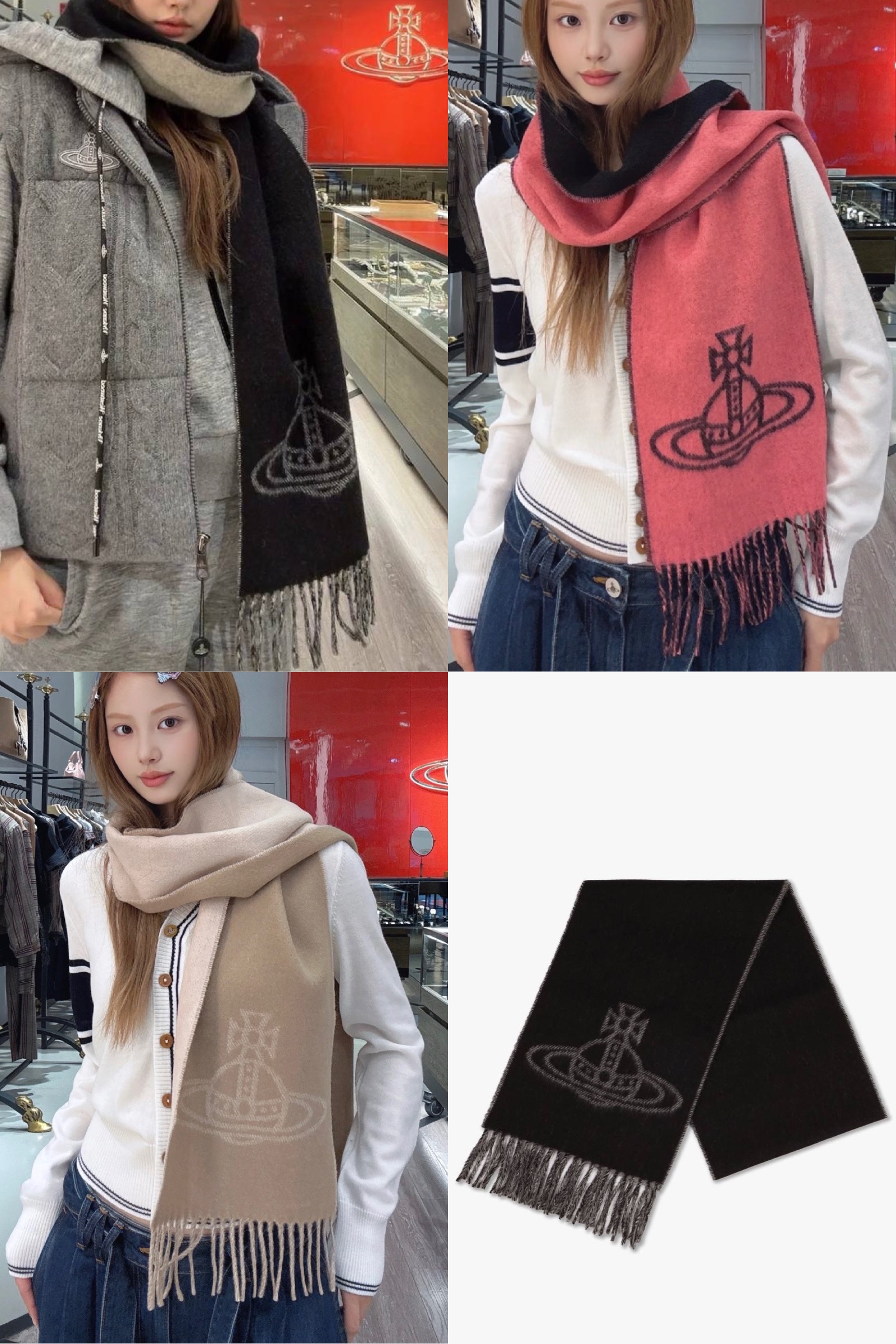 訂貨價✨Westwood 100% wool 雙面scarf  Size 25x165cm (3色) 黑/beige / 粉紅