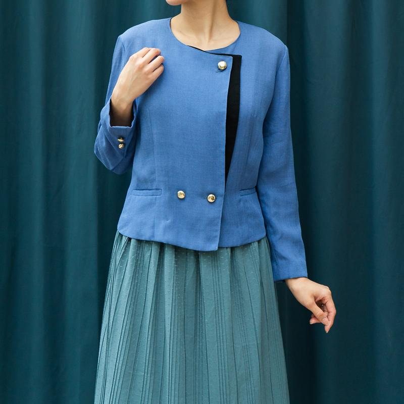 C.a. 1980s Geometric Linear Blue and Black Duo0-Colour Two Way Autumn Blazer (MT1606-22)