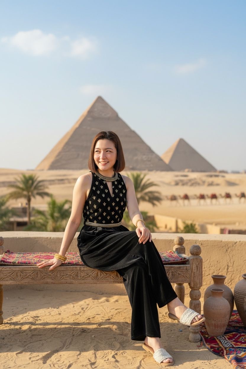 Black Velvet Gold Print Jumpsuit 52" #1091