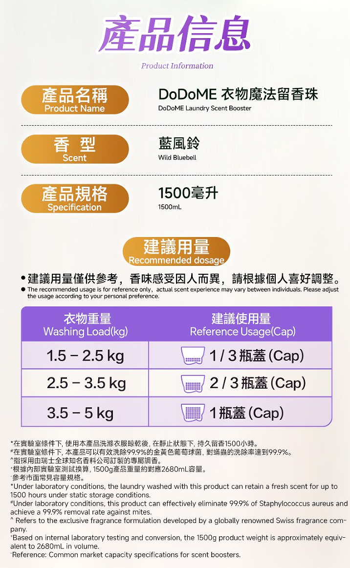 DoDoME-【升級版】衣物魔法留香珠 1500mL（藍風鈴）