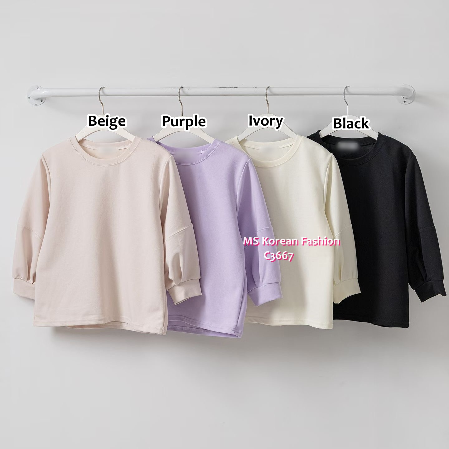 C3667 韓國🇰🇷淨色泡泡袖top