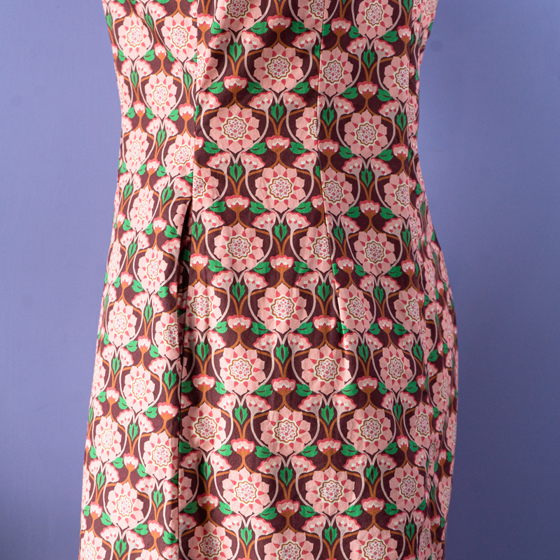 (Custom-Made)100% Organic Cotton 60s Style Floral Pattern Mandarin Collar Shift Dress(FM166)