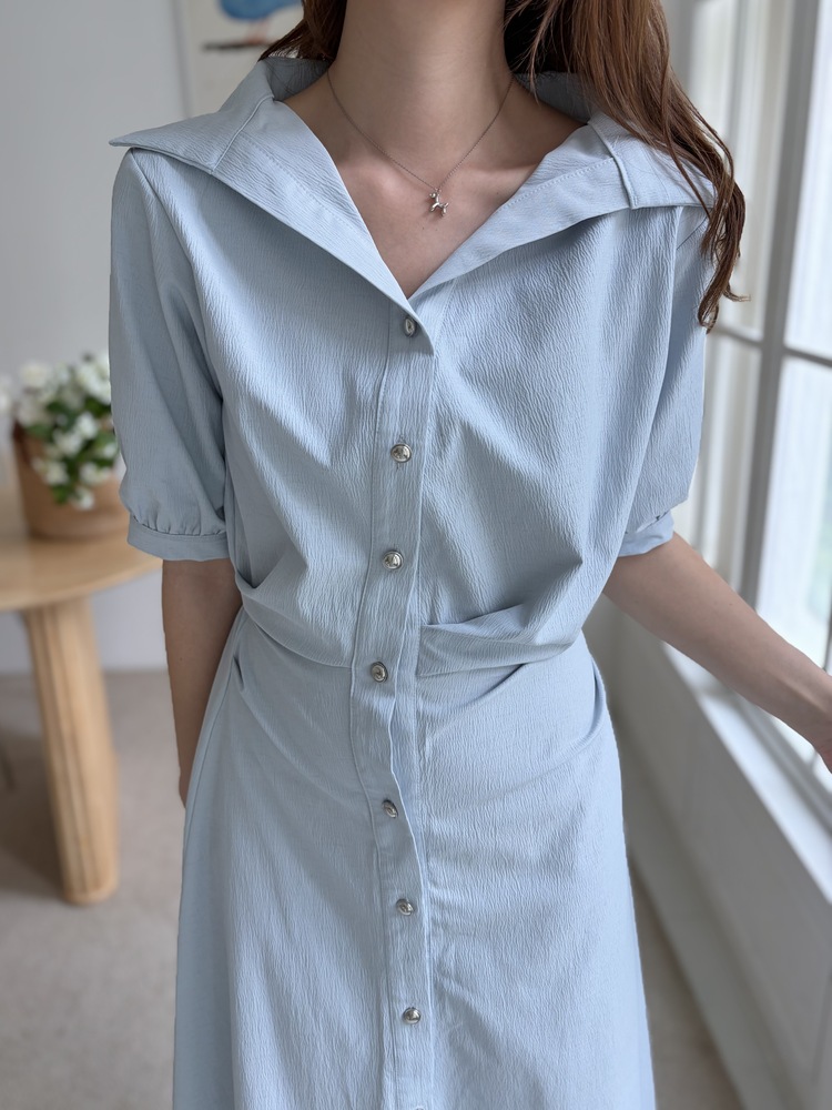 Lena Contoured Waist Dress (Pastel Blue)