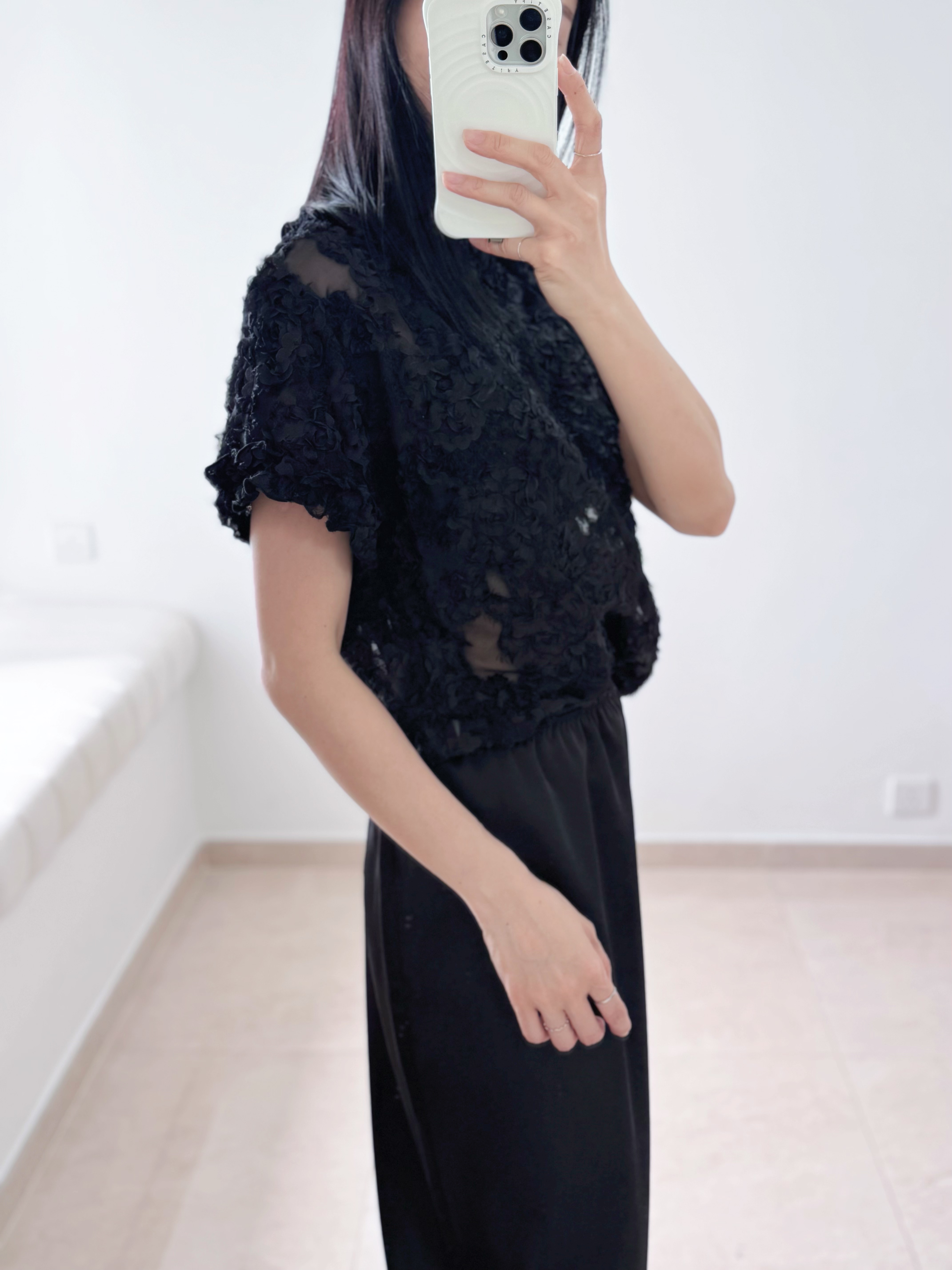 Feminine textured flower blouse