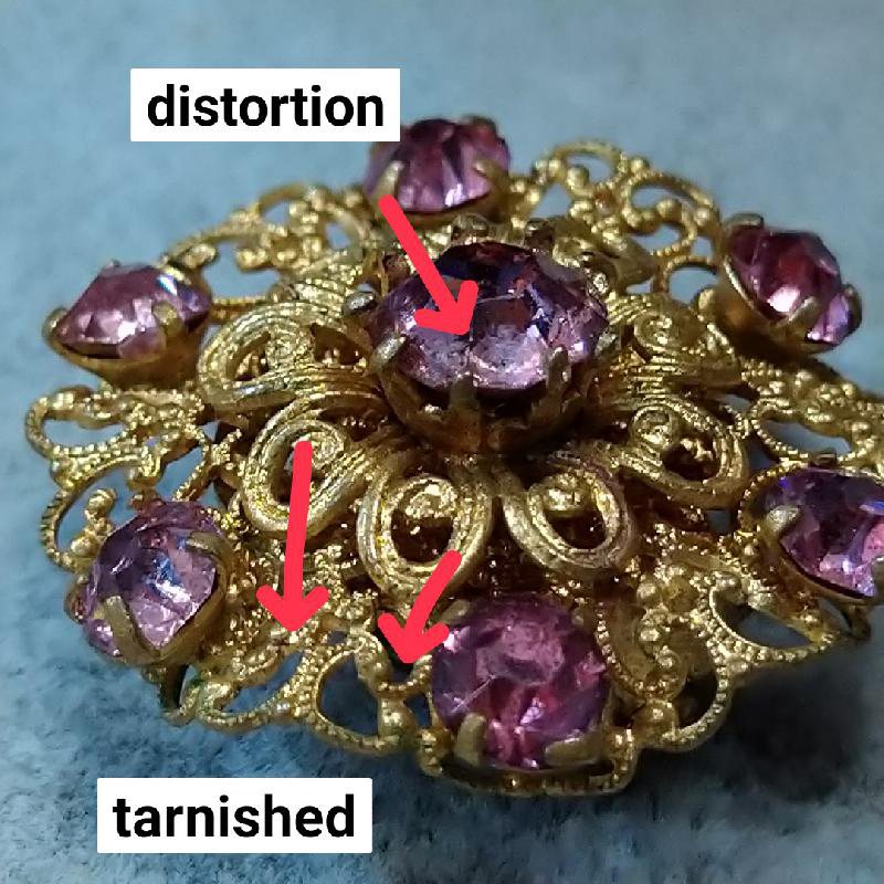 c.a. 1940-1950s Czechoslovakian Pink Rhinestone on Golden Filigree Clip Earrings (CD125)