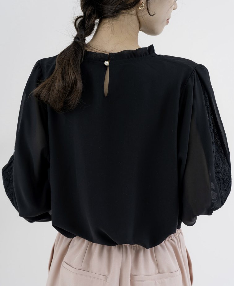 袖花紋蕾絲開衩襯衫 - 2026 流行穿搭  蕾絲襯衫 春夏時尚穿搭 柔軟舒適 成人休閒 日常穿搭 易於配搭 日本直送   #JP-I-260013