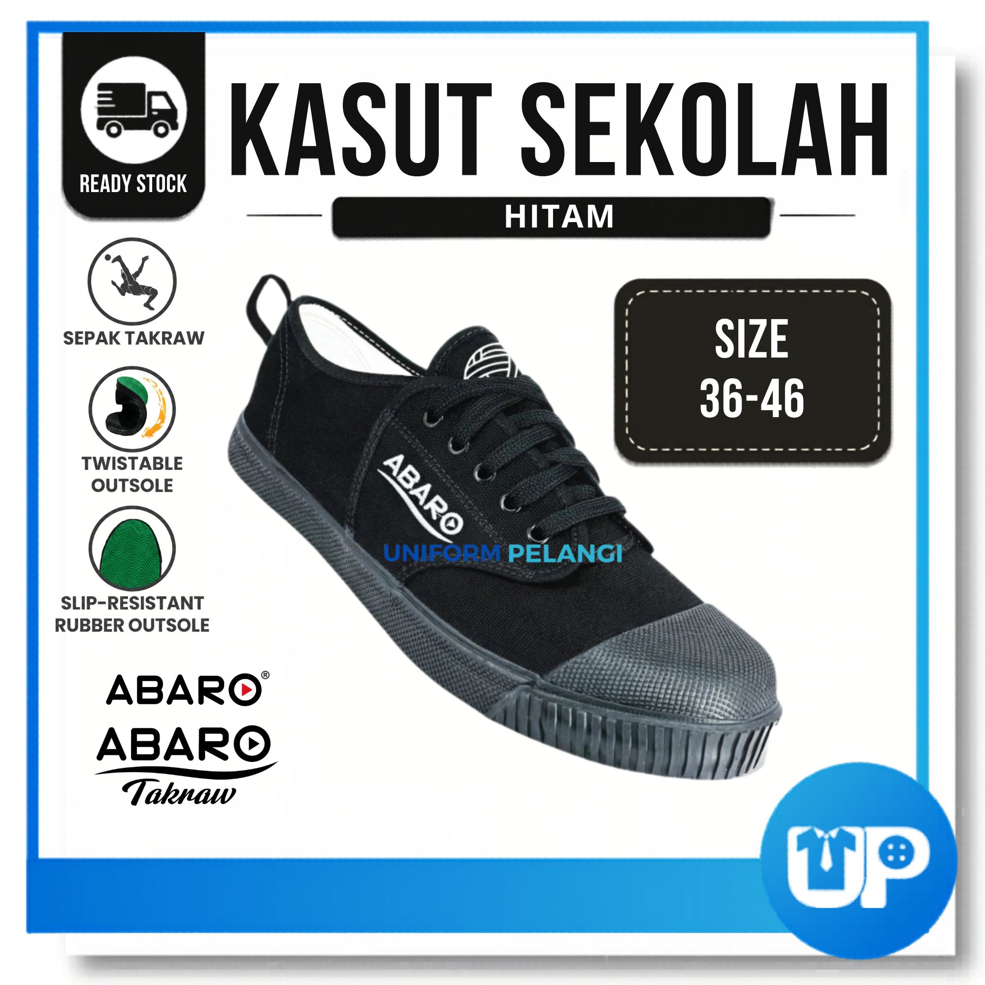 ABARO Takraw Kasut Sekolah Hitam | Sepak Takraw Shoes
