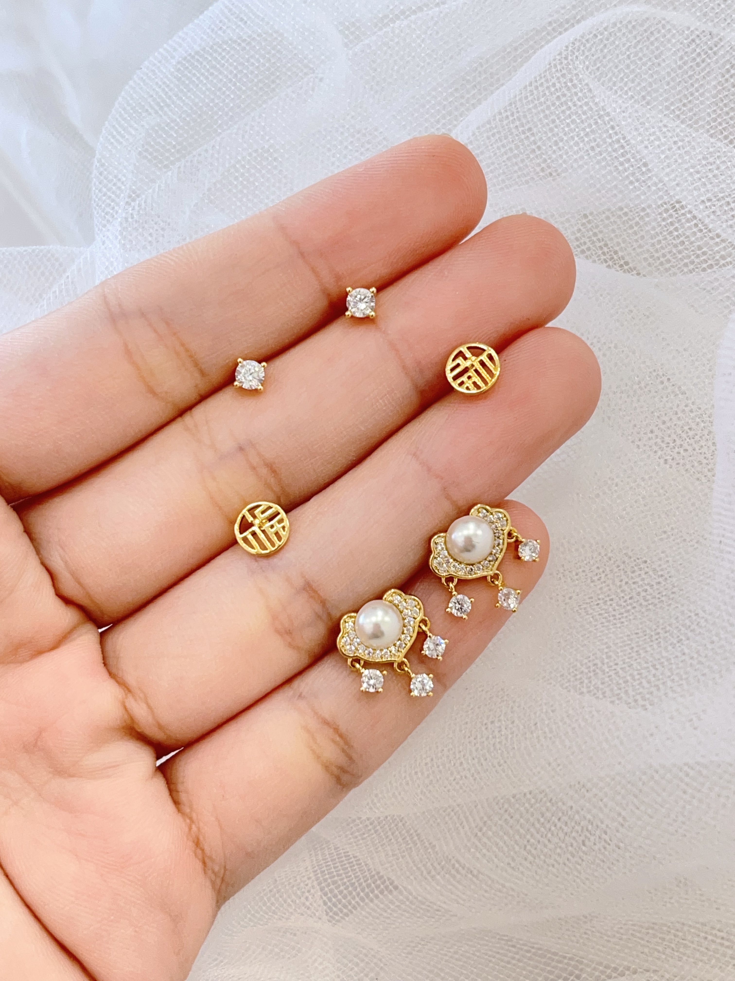 福字平安锁耳环套装