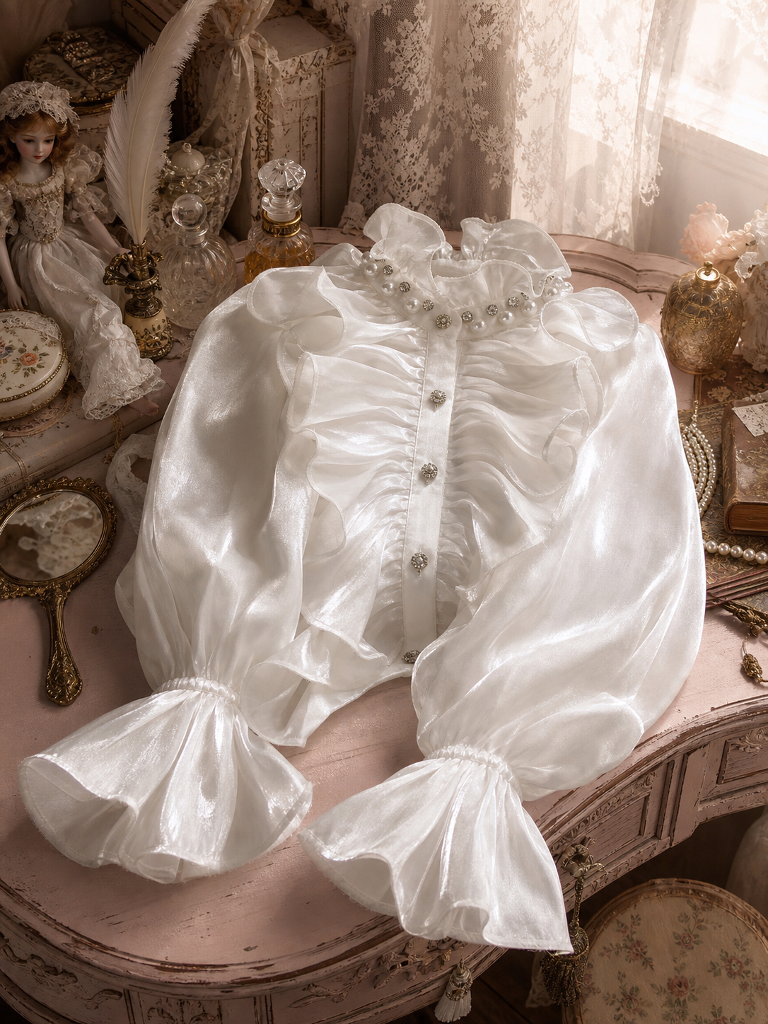 維多利亞夢幻壓摺舞台劇女主角襯衫 Victorian Dream Pleated Prima Donna Blouse