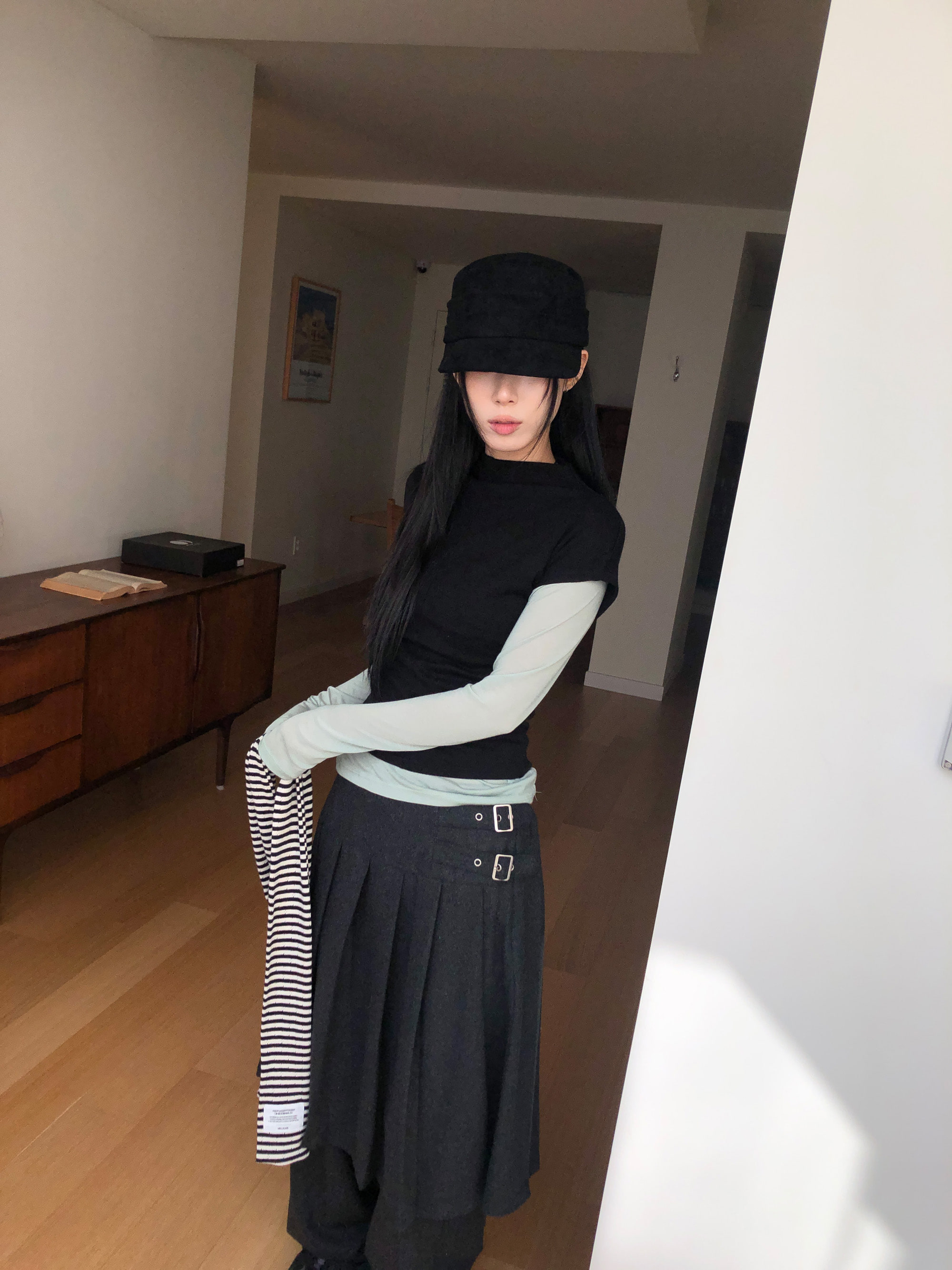 Pleated Layered Buckle Skirt Pants