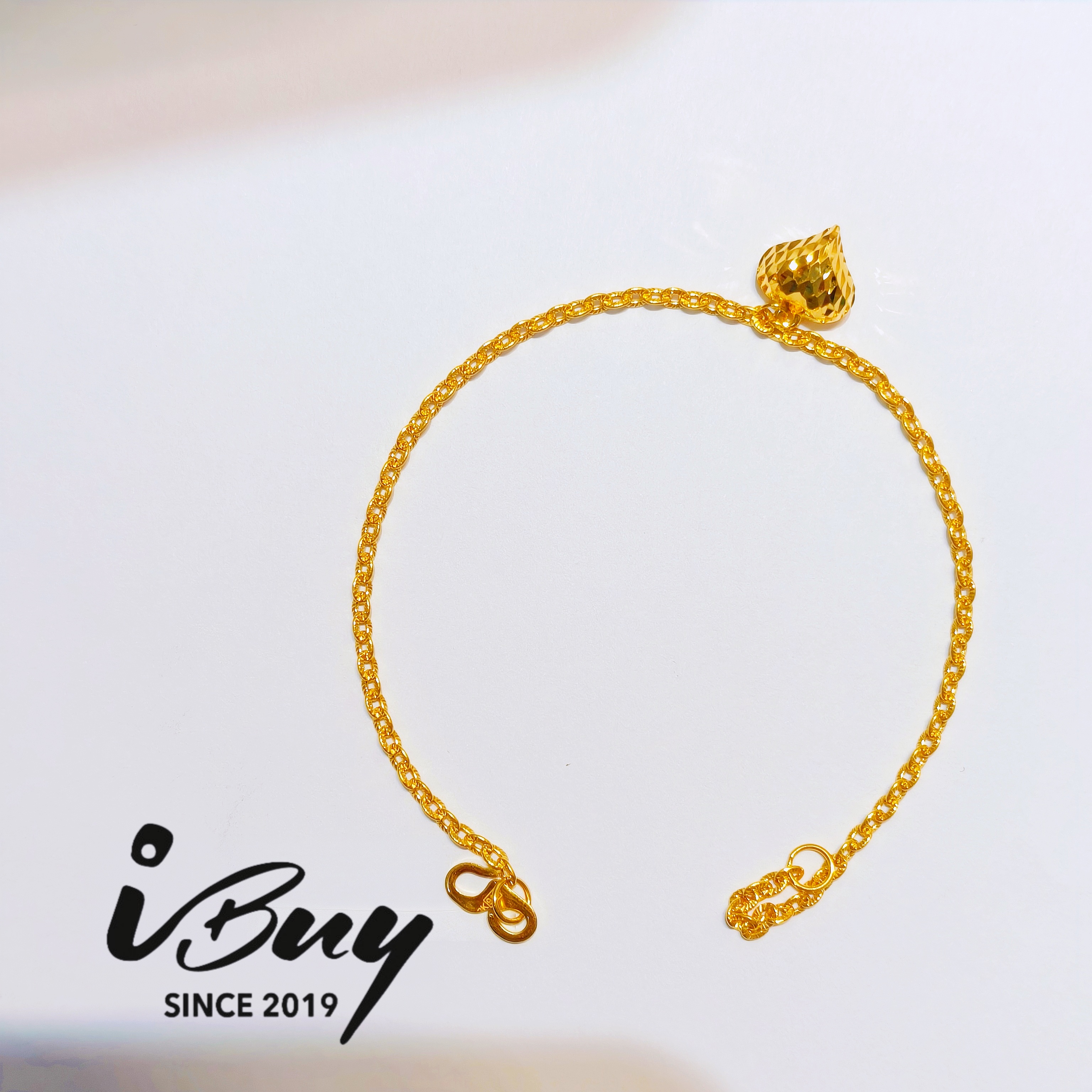 916 GOLD 1 LOVE DANGLE POLO STAR BRACELET 916 金 单菱格爱心太阳花手链