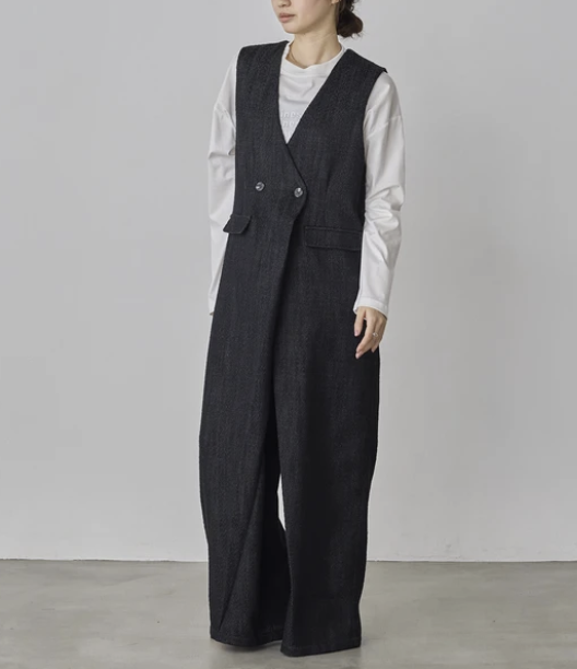 仿丹寧人字紋連身褲 - 2026 流行穿搭  女士連身褲 春夏秋時尚穿搭 優雅日常 柔軟舒適 獨特設計 易於配搭 日本直送   #JP-I-260031