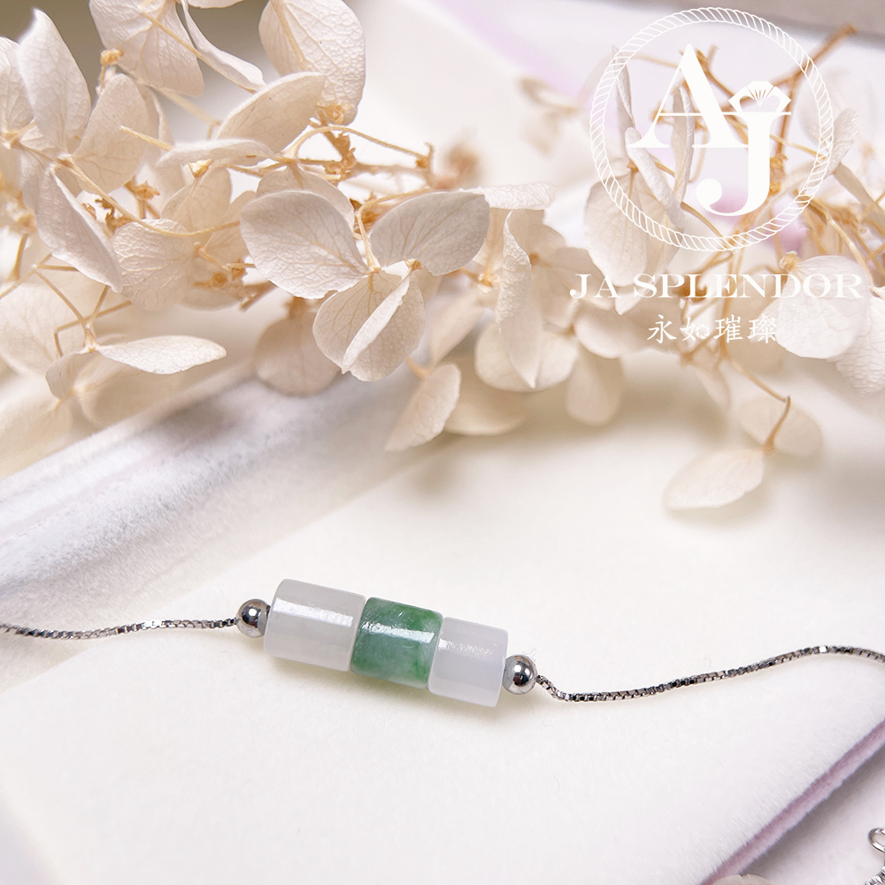 D-04B 天然翡翠A玉 平安幸運純銀手鏈