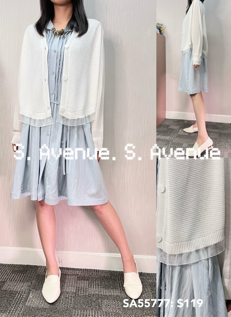 SA55777: 長袖有鈕下紗小蝙蝠線外套