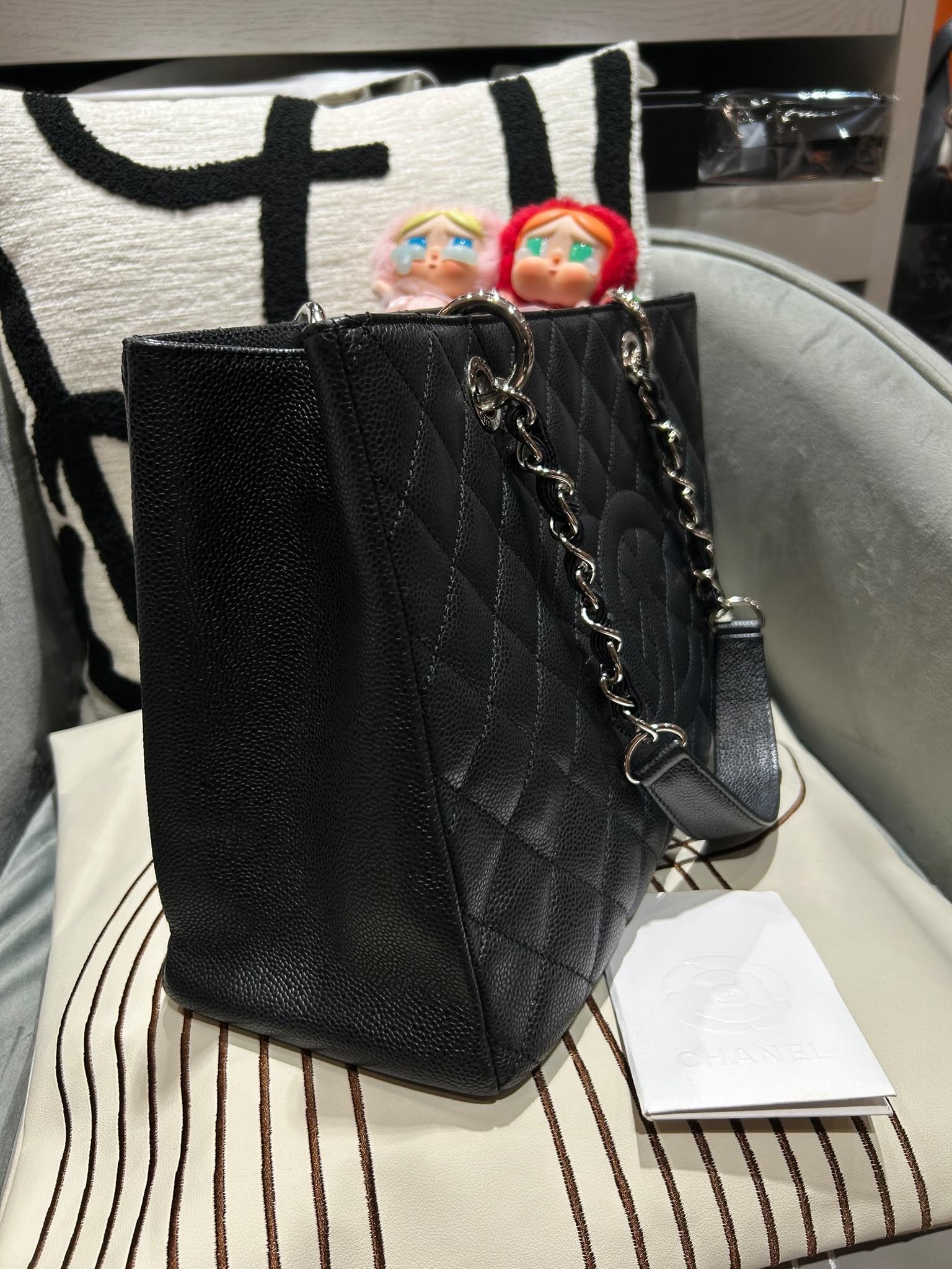 Chanel GST grand shopping tote bag 黑色荔枝牛皮銀鏈 100%Authentic, 95%new✅收據✅16card✅Dust bag