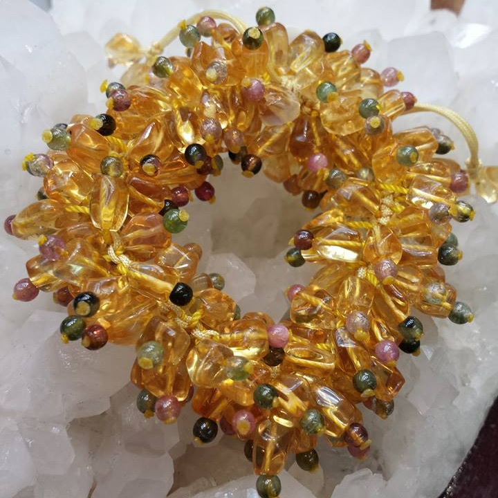 黃水晶不定形碧璽織繩手繩