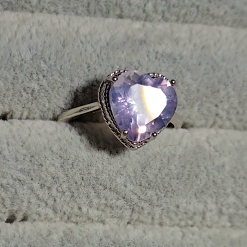 Lavender moon quartz heart ring in adjustable sterling silver (B) - RQ154