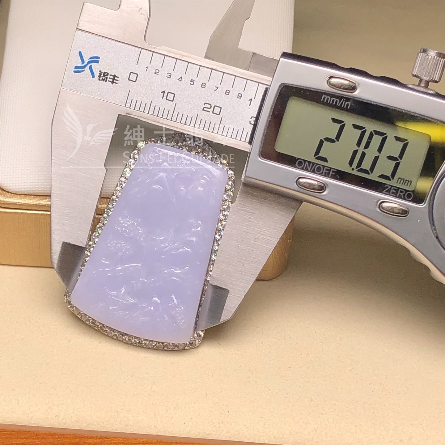 紫羅蘭山水牌銀鑲鋯石吊墜