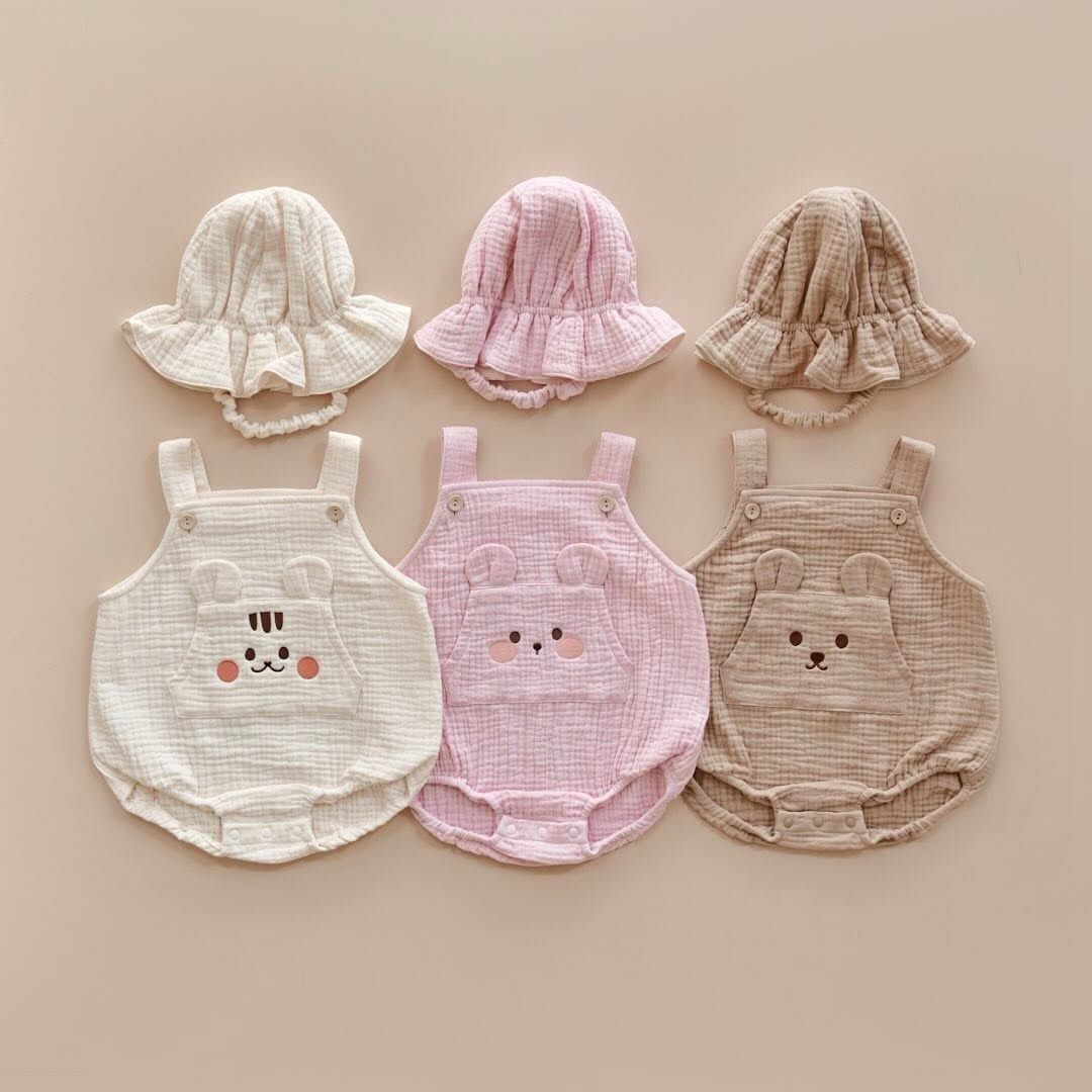 26S/S DTD奶萌人物系列🍼-棉紗背帶爬服