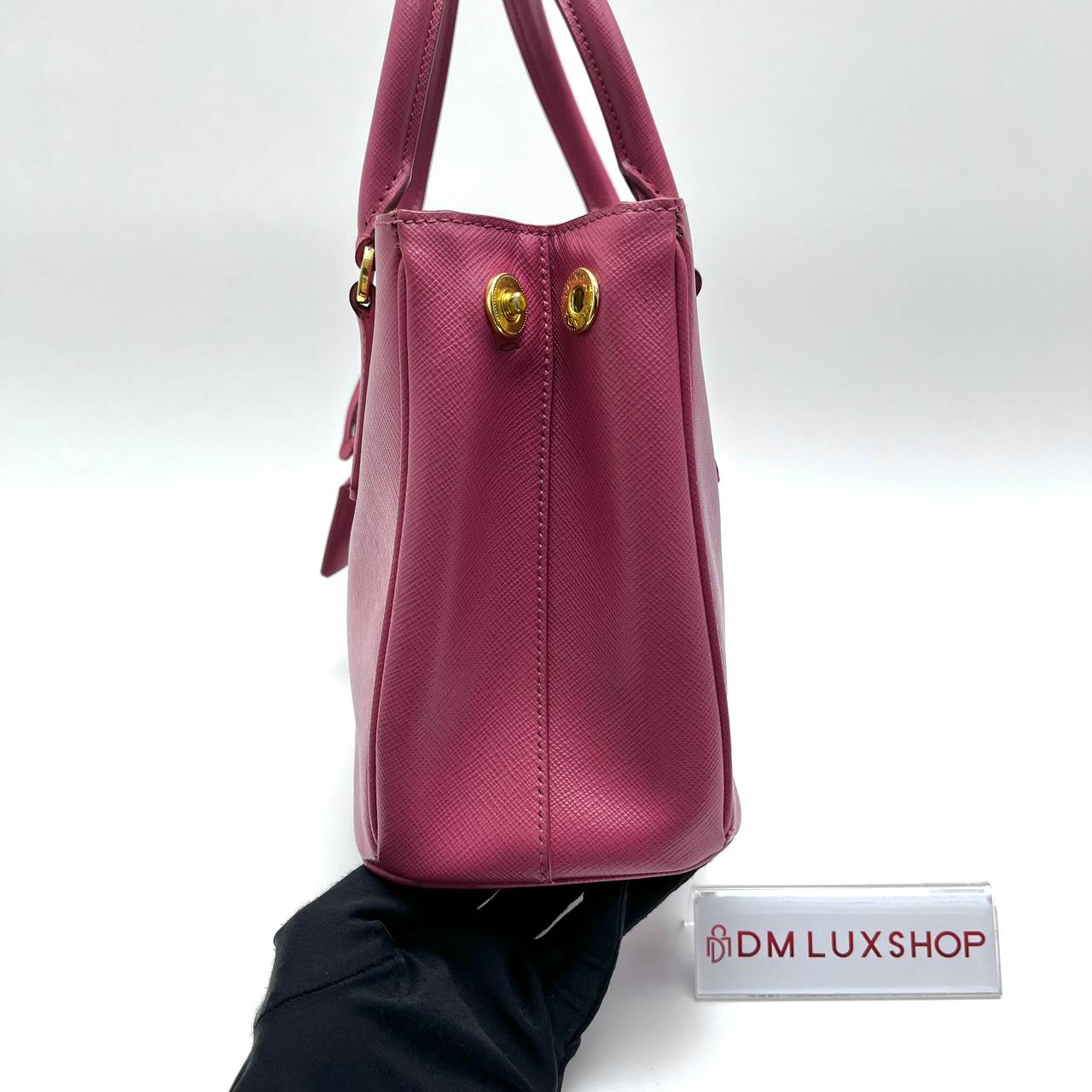Prada Saffiano Magenta Pink Small Double Zip Galleria Lux Tote GHW