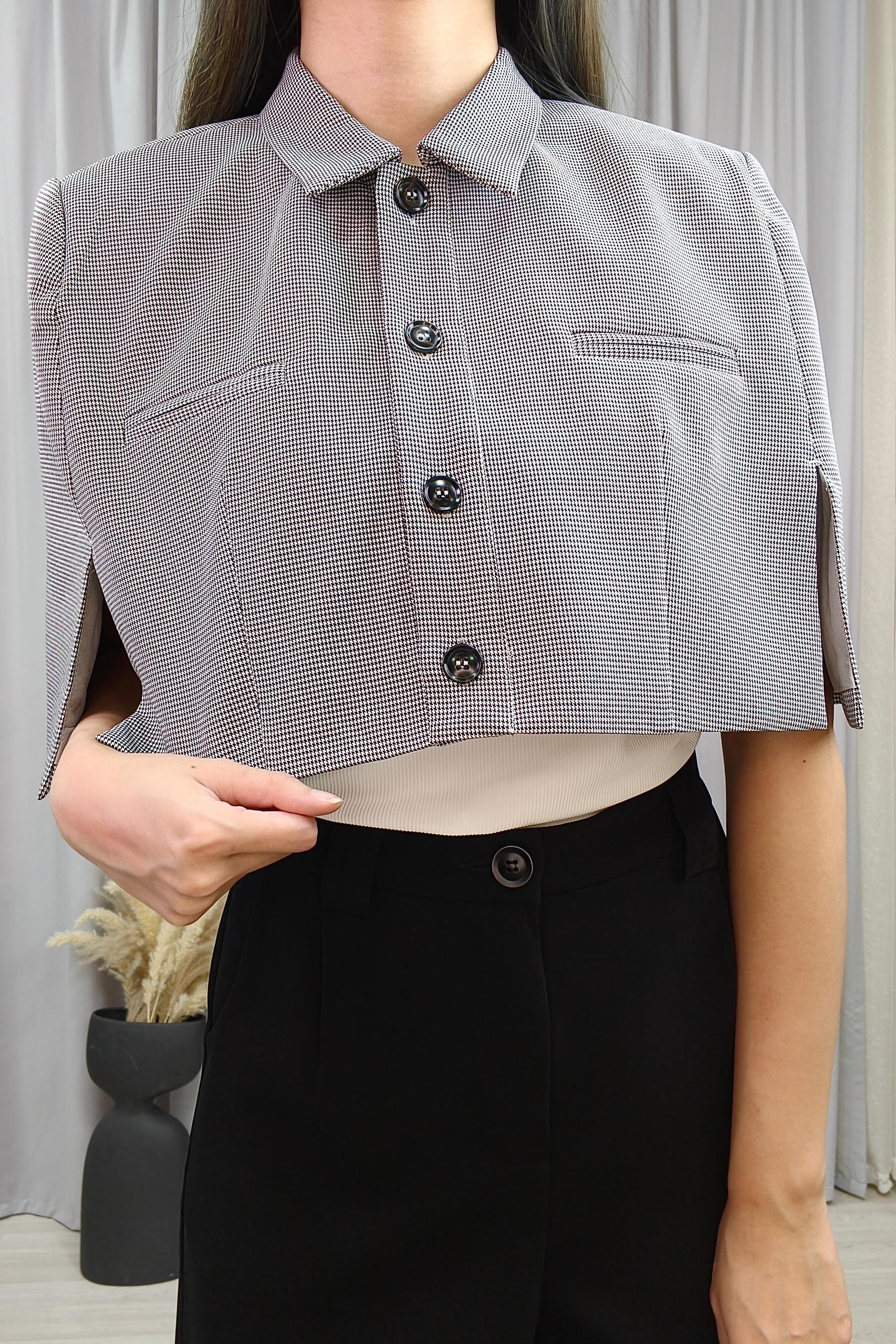 CB2592 Serene Pinstripe Cape Blazer Top 