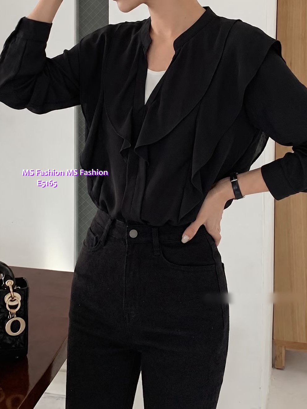 E5165 靚料假兩件ruffle top