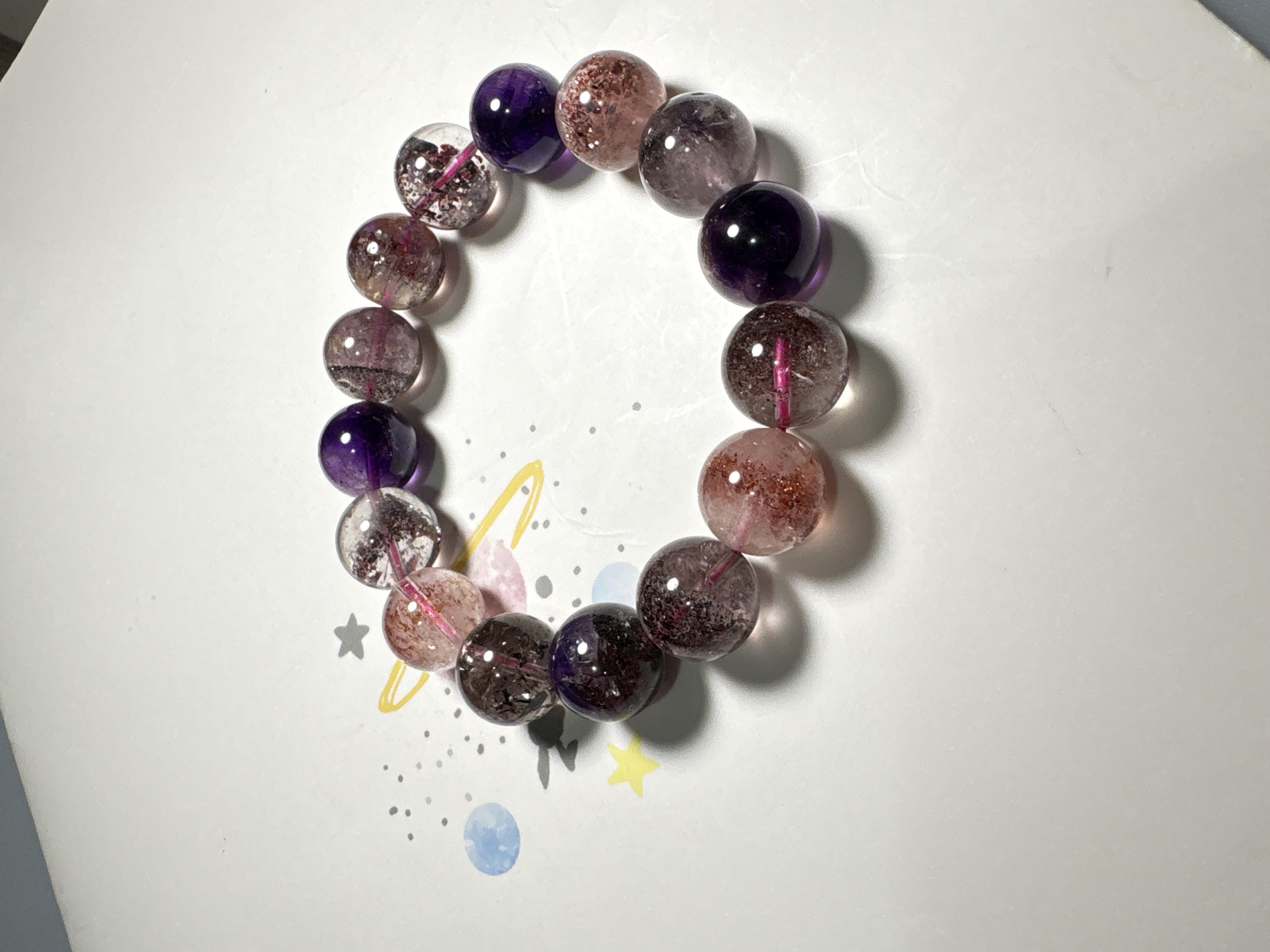 13.5 mm 超級七三輪骨幹晶石手串No.A3150丨規格：13.5 mm珠16cm手圍