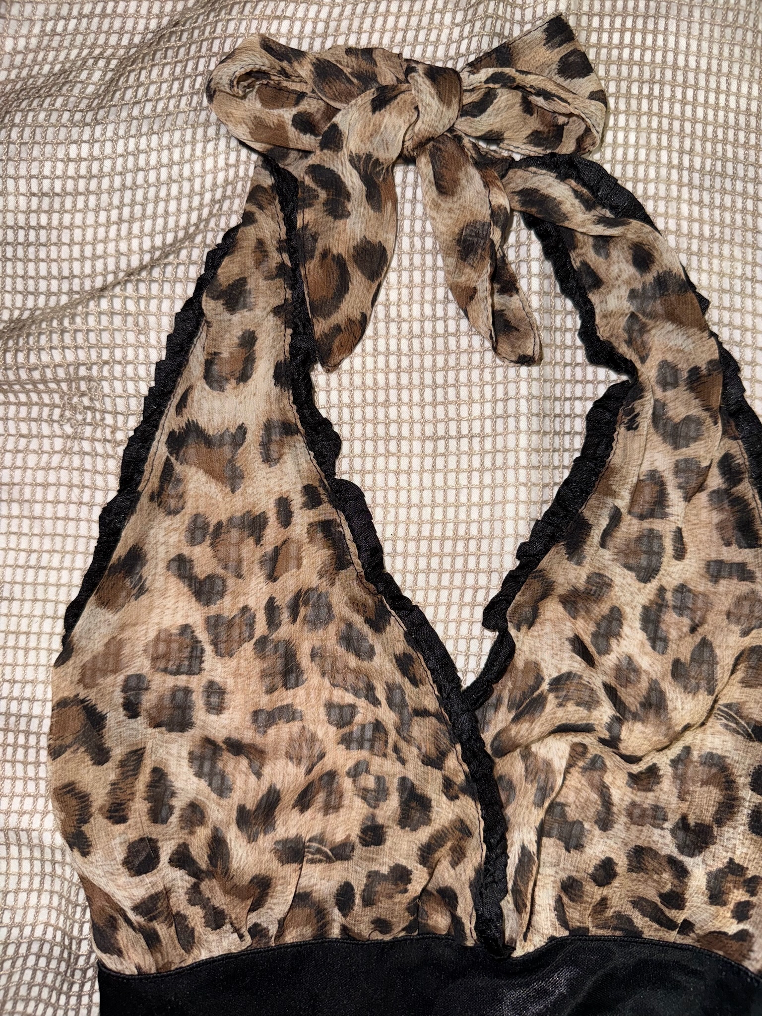 Leopard print Open back Top with Black Lace