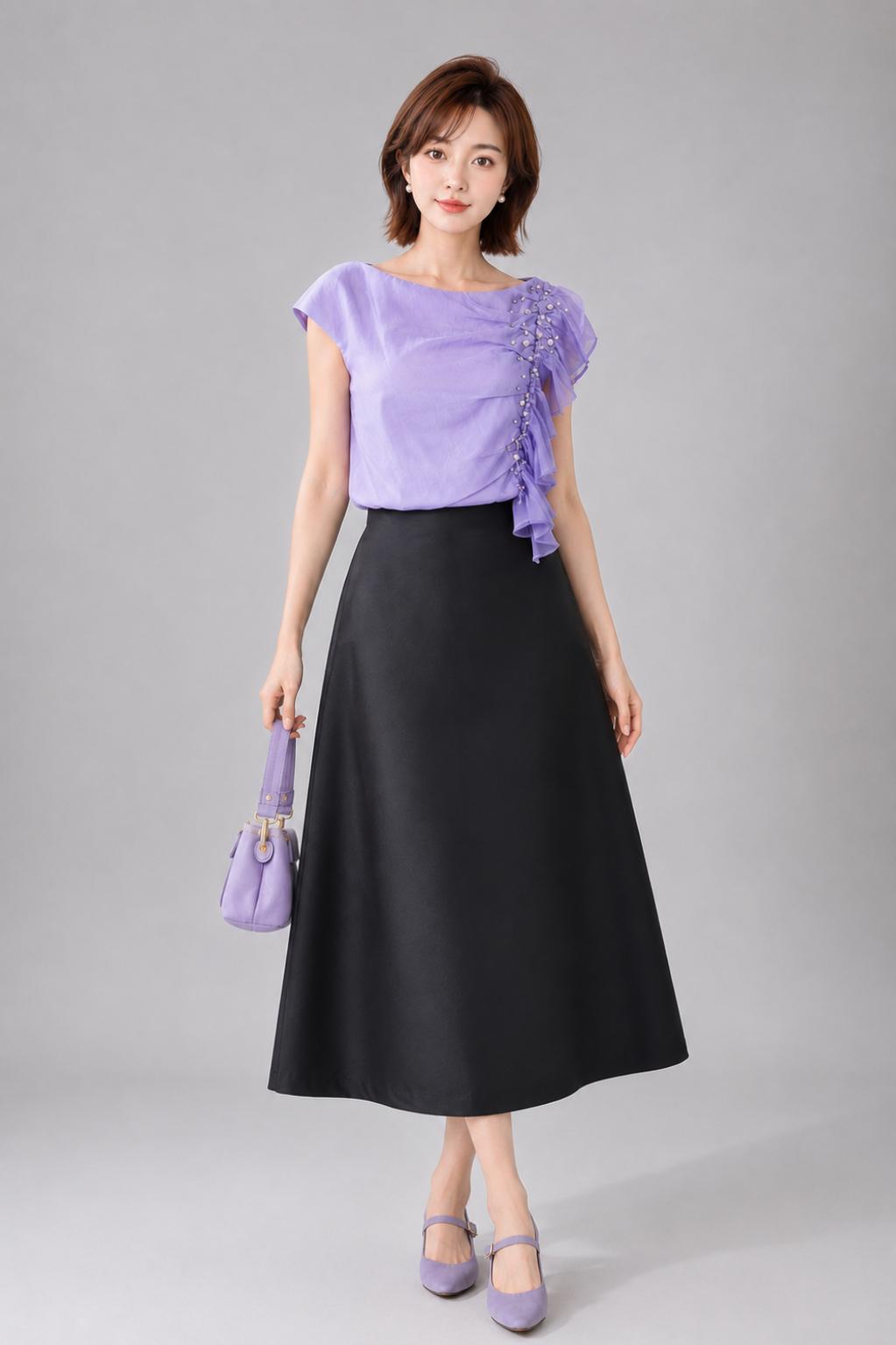 807015 Celeste Satin A-Line Midi Skirt