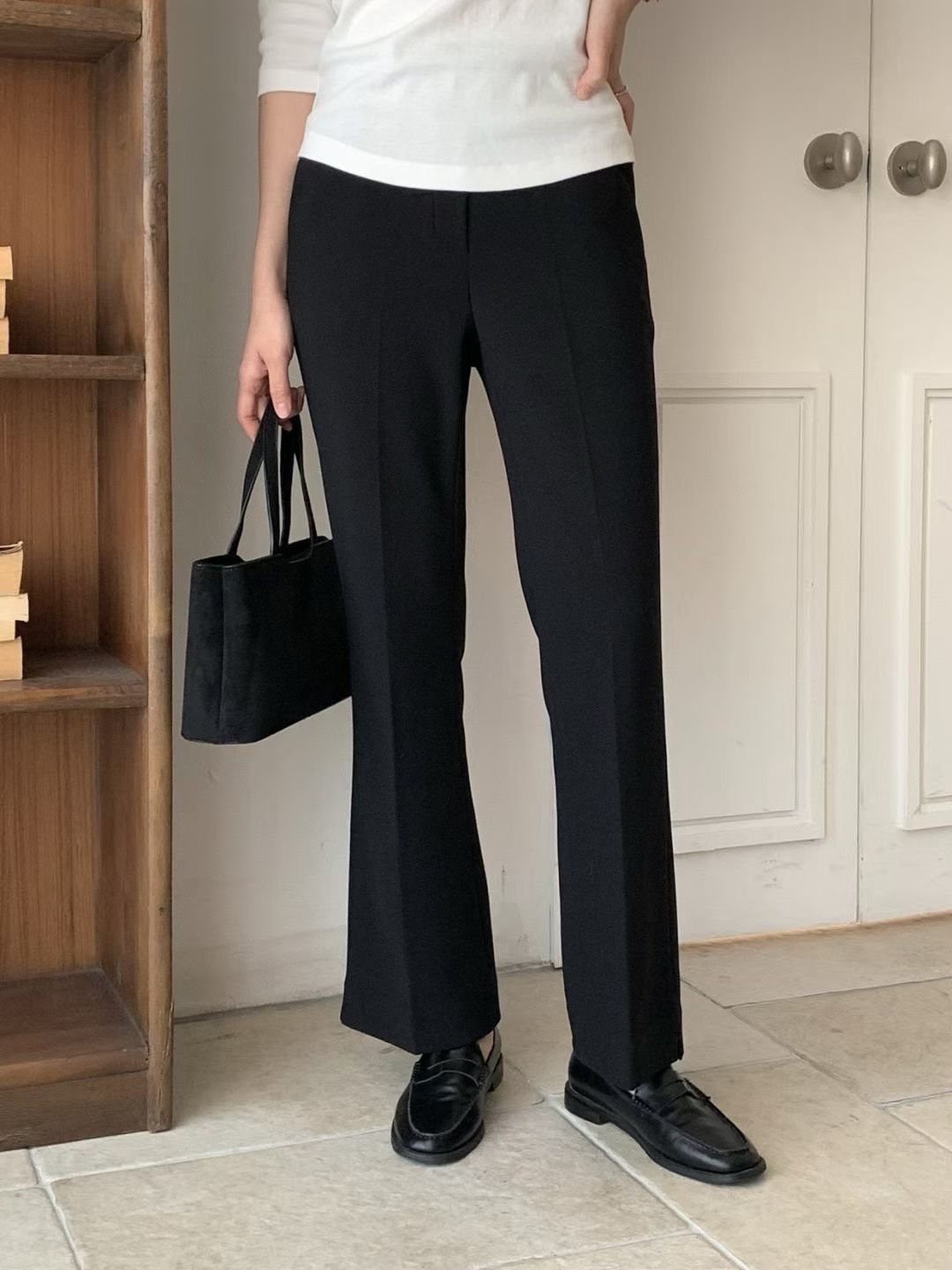 粗橡筋腰微喇叭西褲