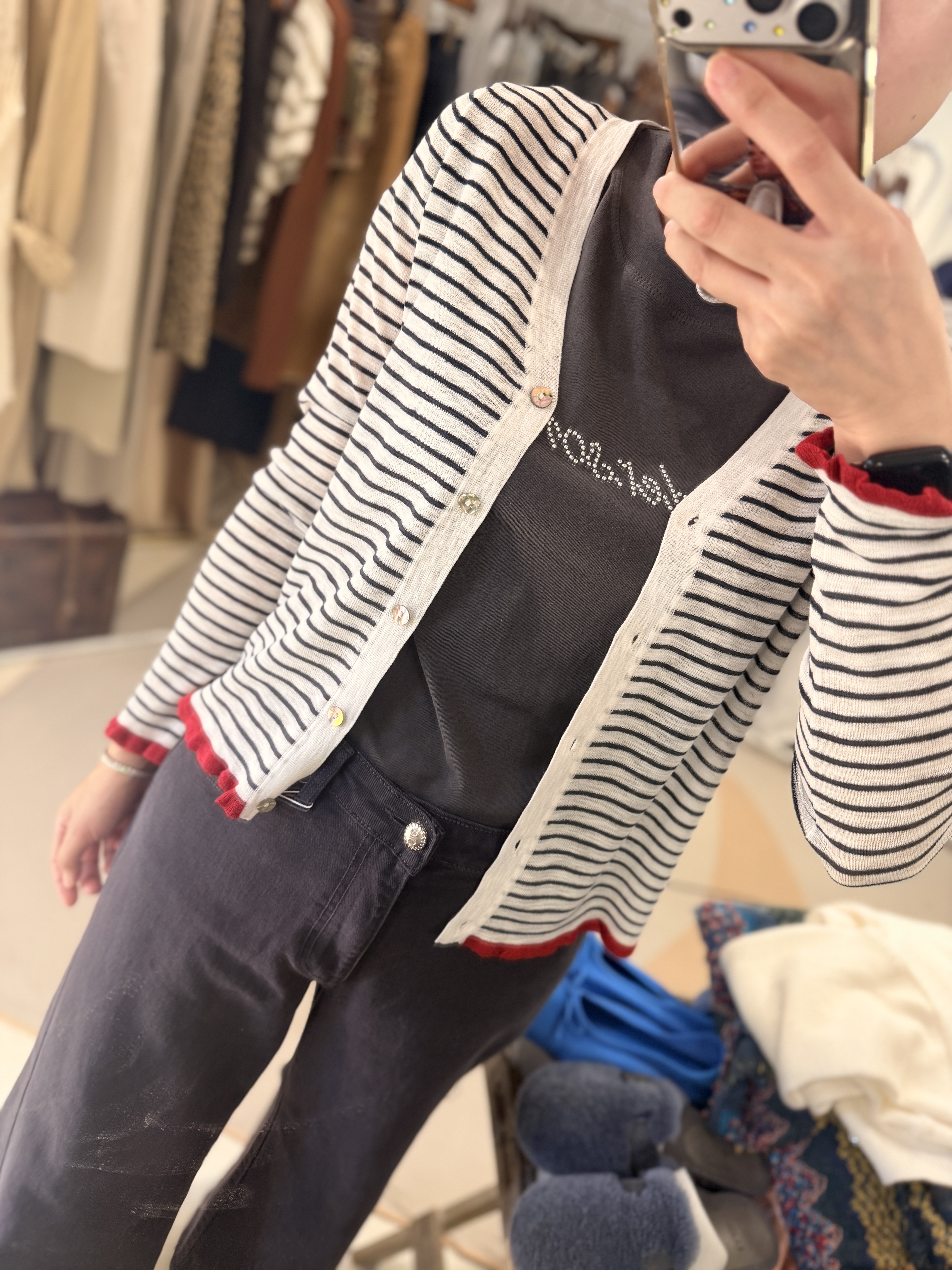 Black and red cardigan