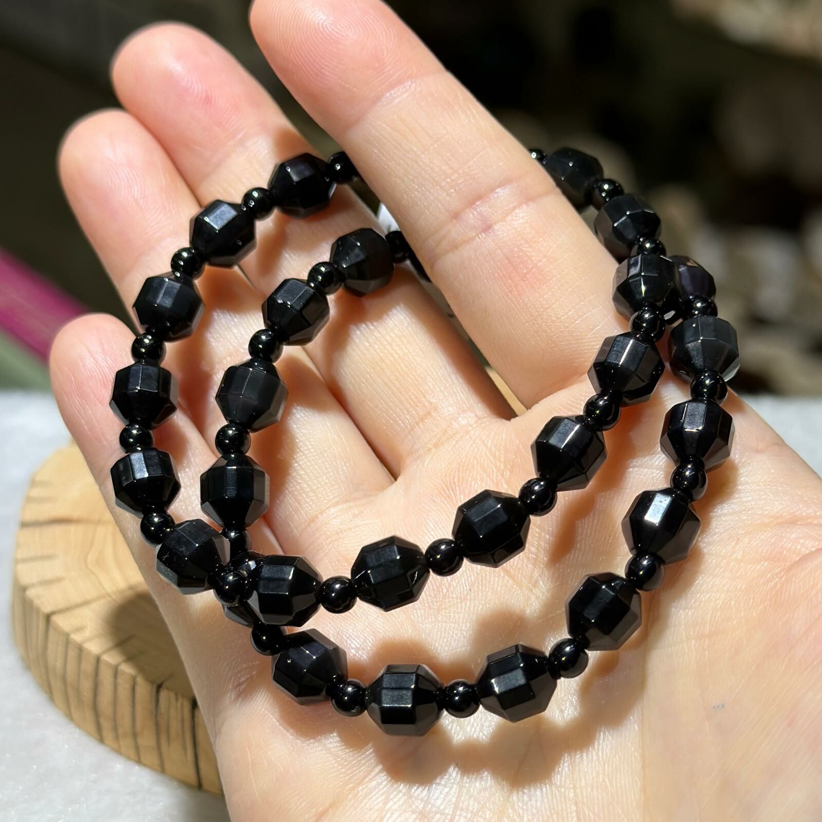 黑曜石切面隔珠手串 7 mm +/-