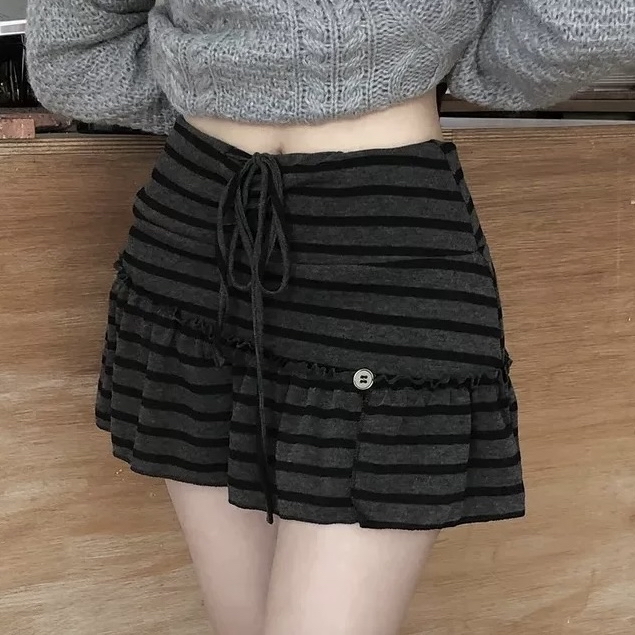 韓國間條前綁帶蛋糕裙