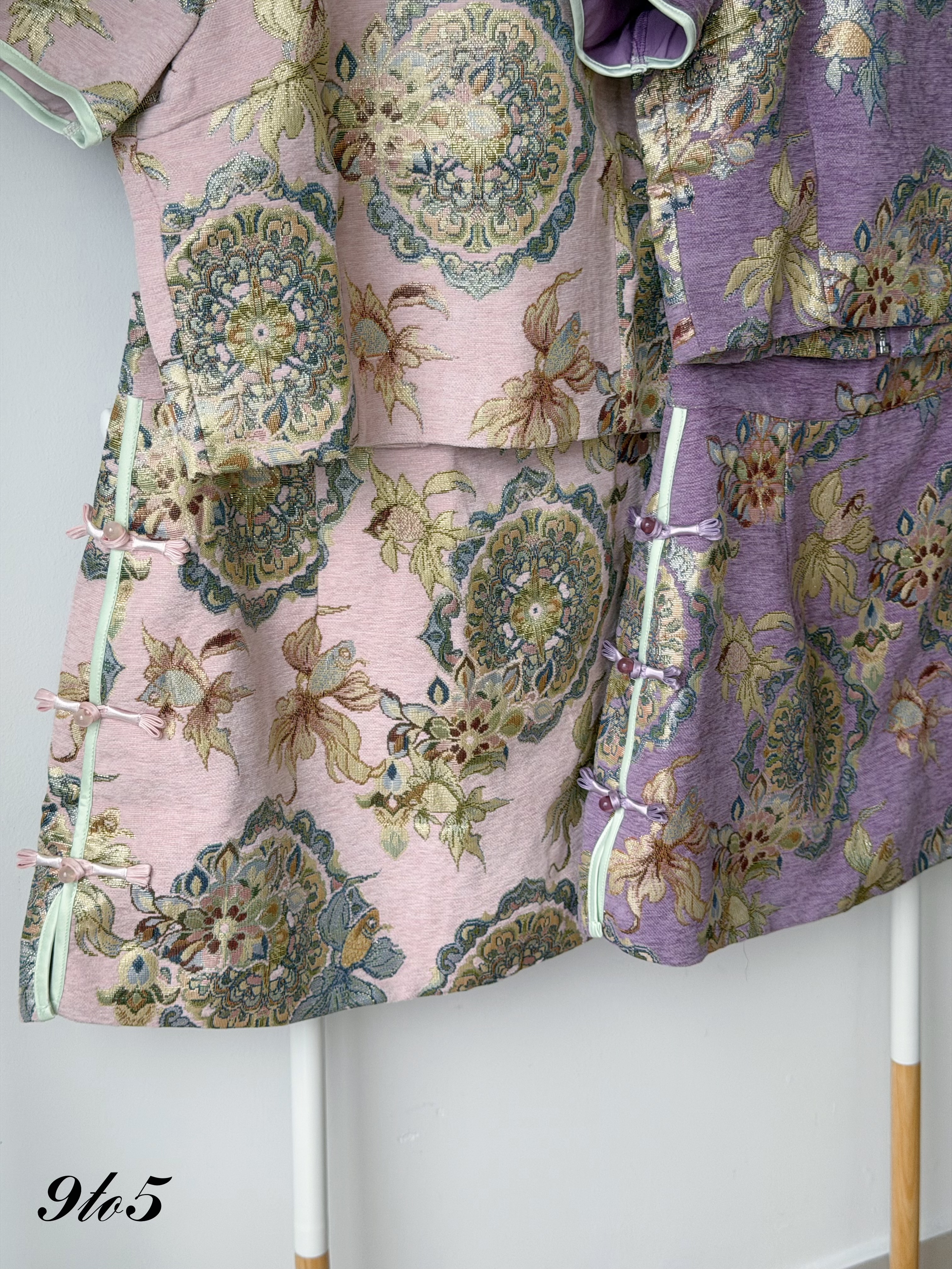 D2380 Floral Jacquard Cheongsam Set - Pink & Purple
