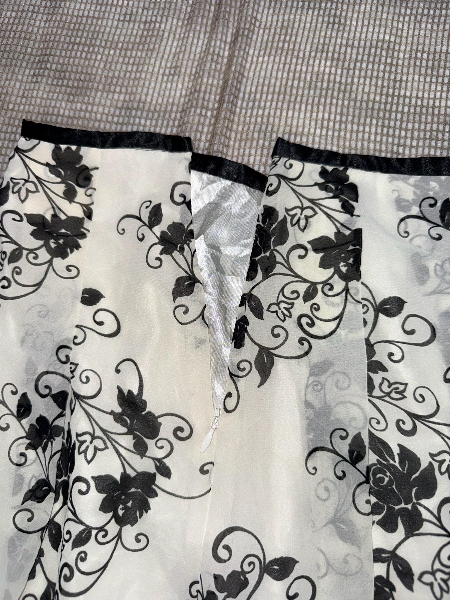 Monochrome Baroque Botanical White Chiffon Midi Skirt