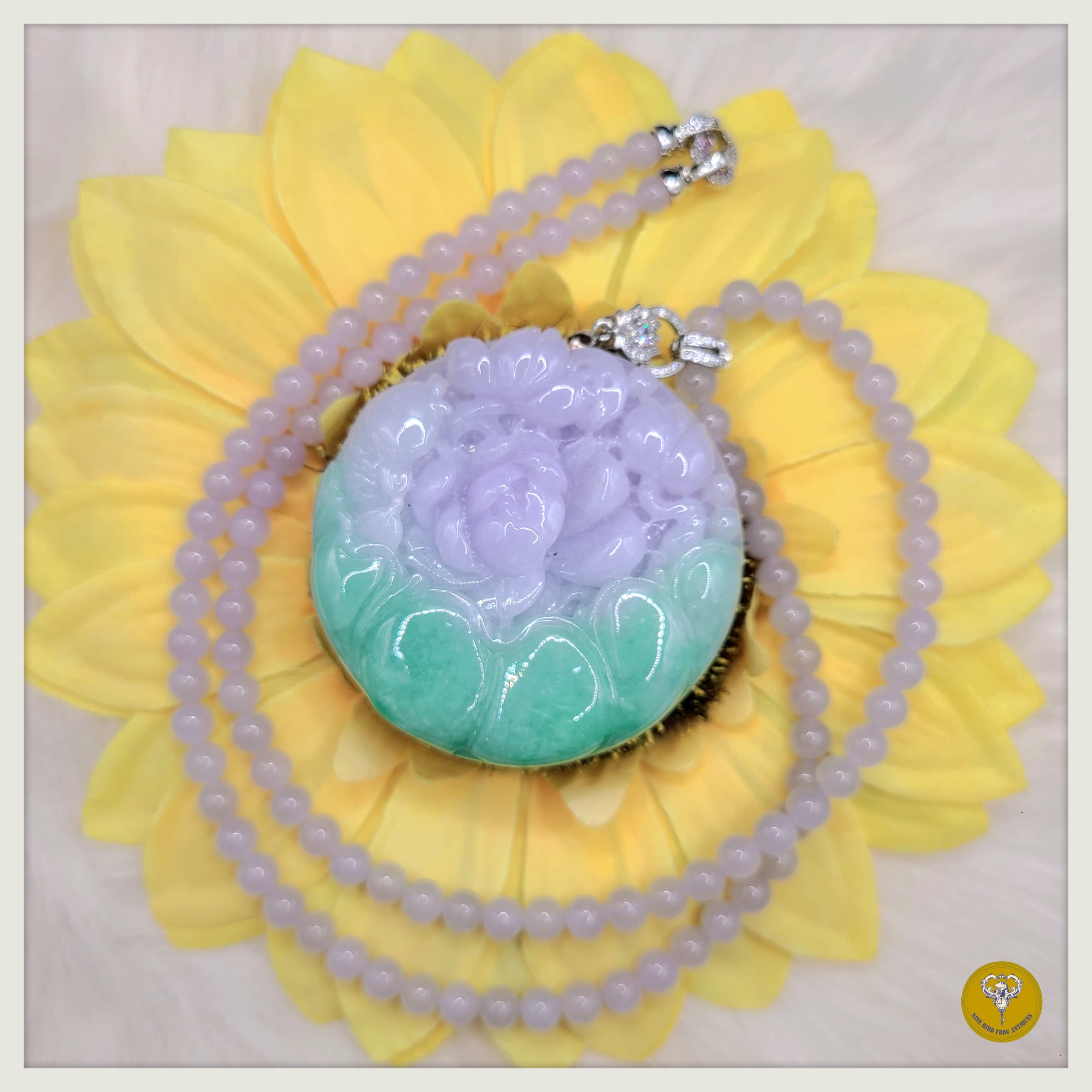 糯冰種紫羅蘭果綠青荷花魚池翡翠配紫羅蘭翡翠頸鍊