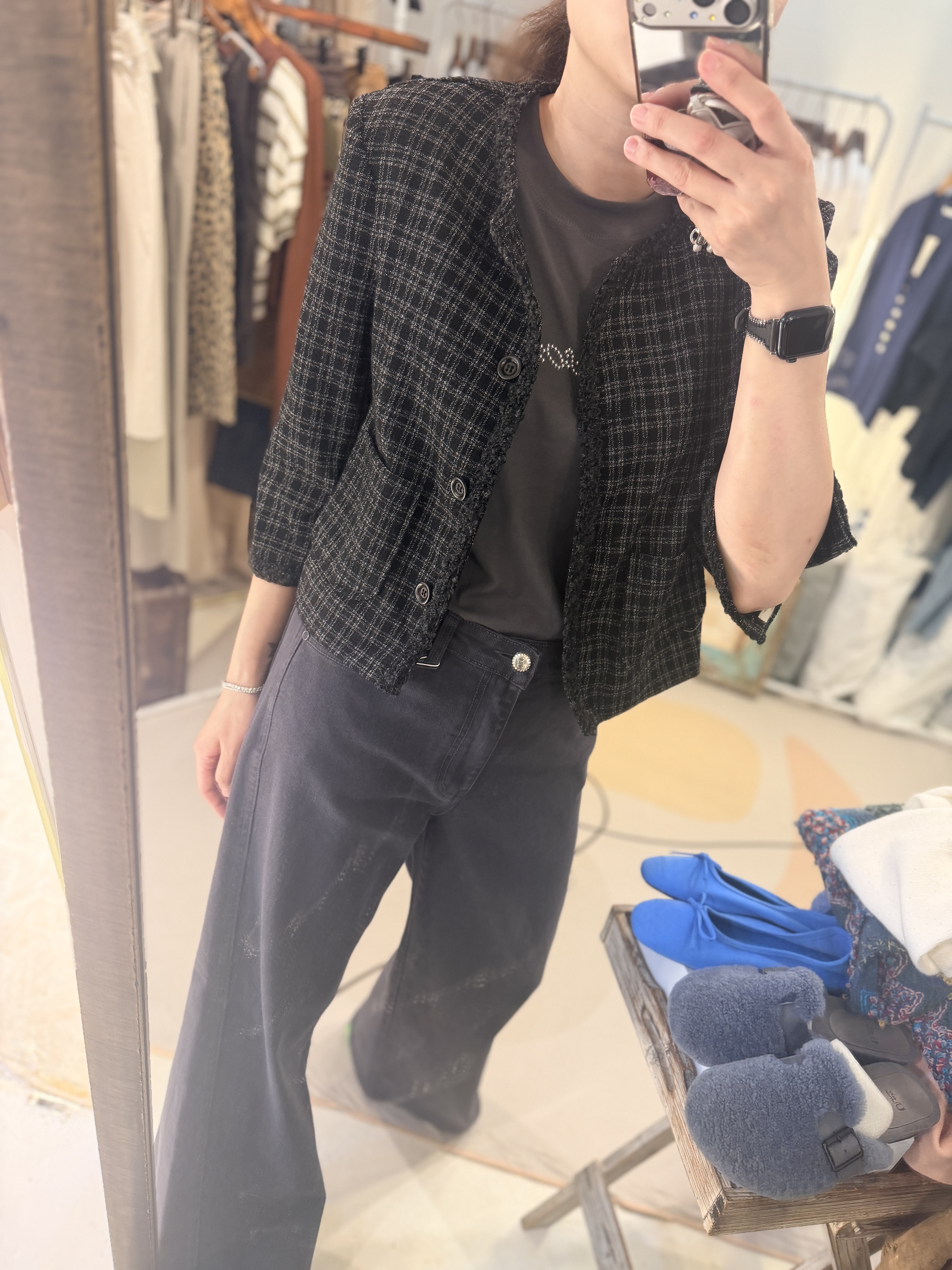 Checked mid-sleeve jacket