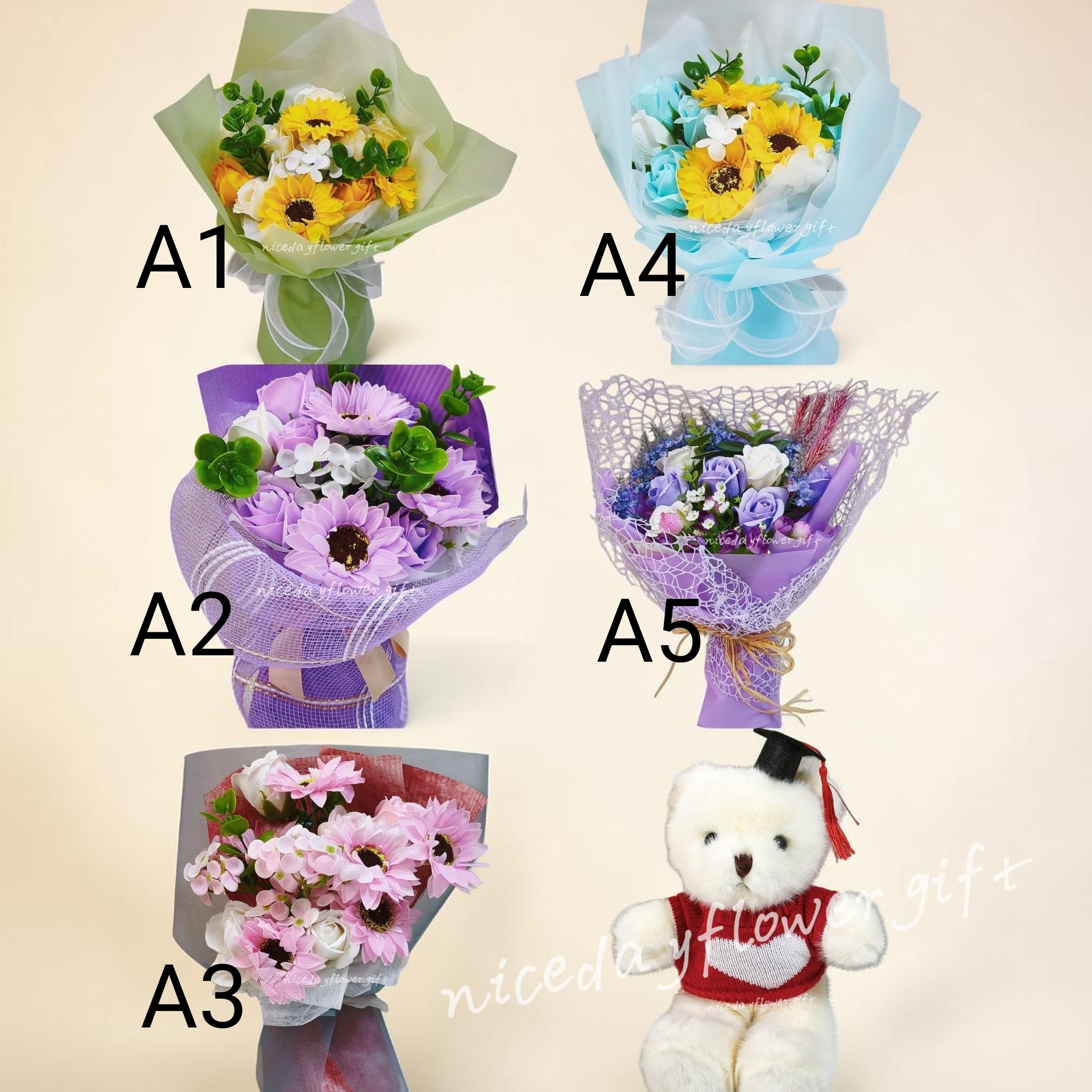 BB92 熊仔香皂花小花束（不是真花）