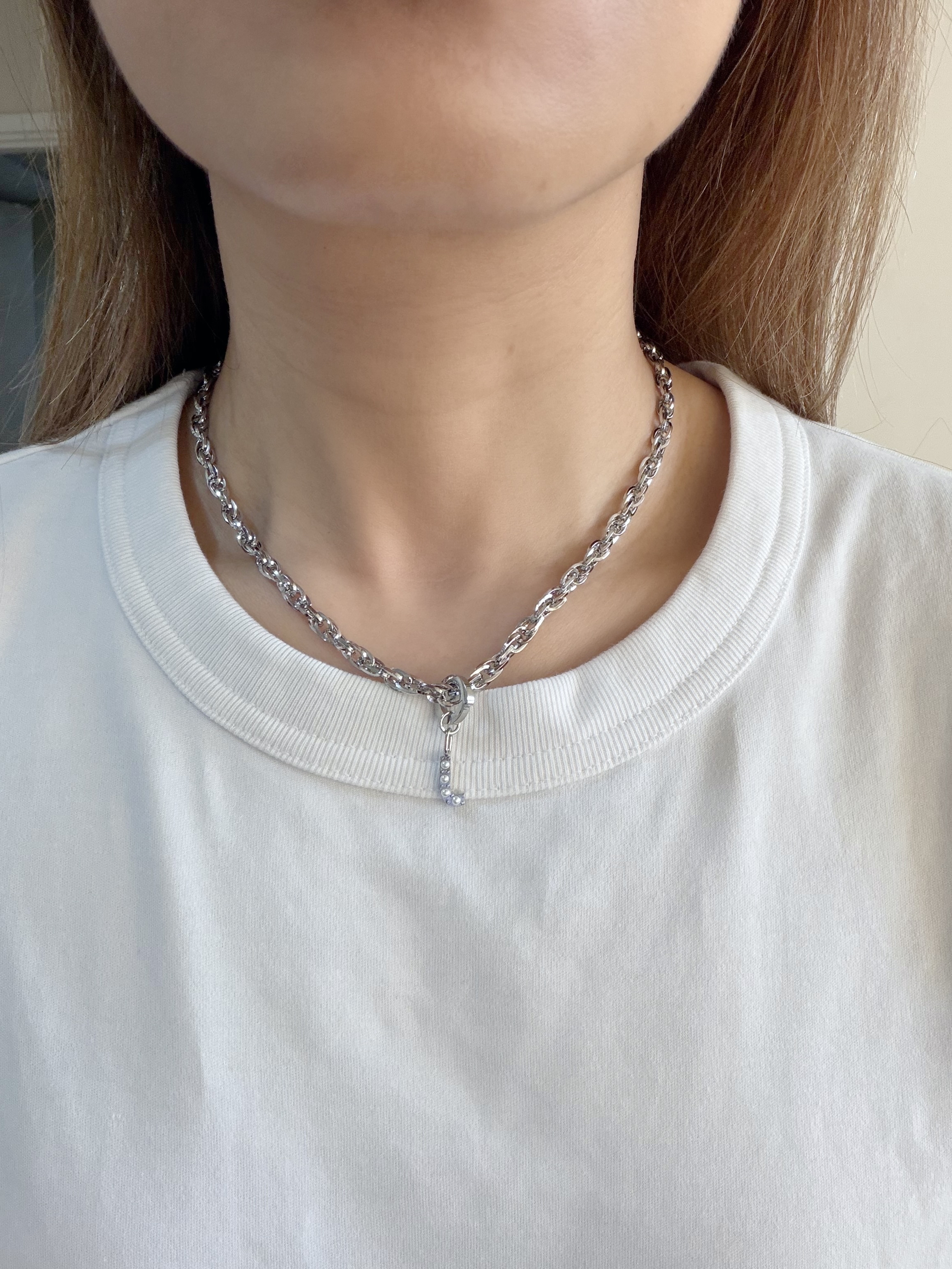 復古珍珠字母手鍊/頸鍊 銀色8mm鍊