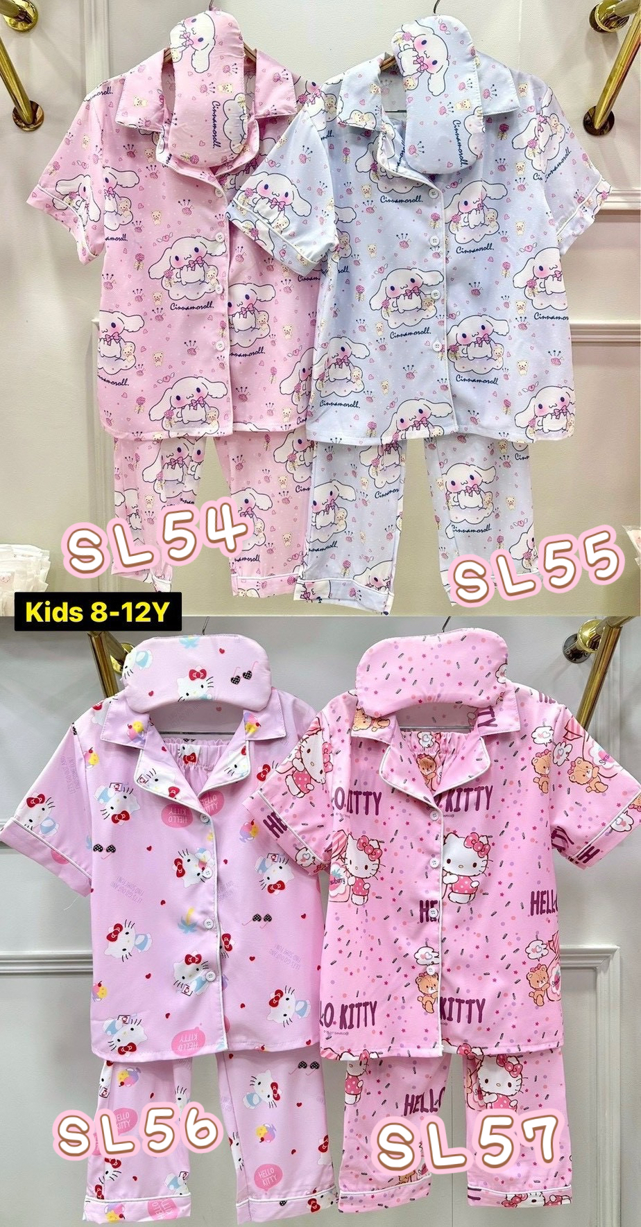 泰國直送真絲睡衣 兒童版 尺寸： 3-6 years 8-12years