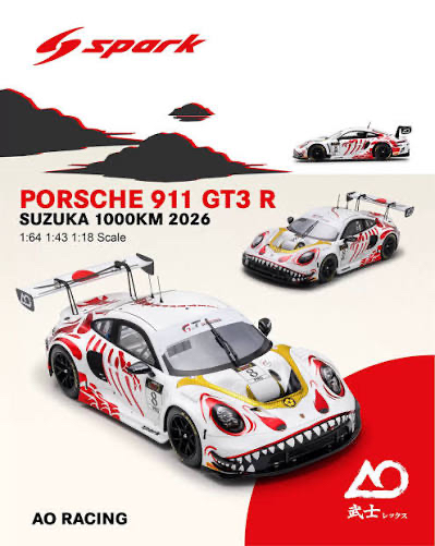 （預訂 Pre Order) Spark (64SP089) 1/64 Porsche GT3 R No.8 AO Racing Winner Suzuka 1000km 2026 L. Heinrich - A. Picariello - J. Andlauer (With pit board)