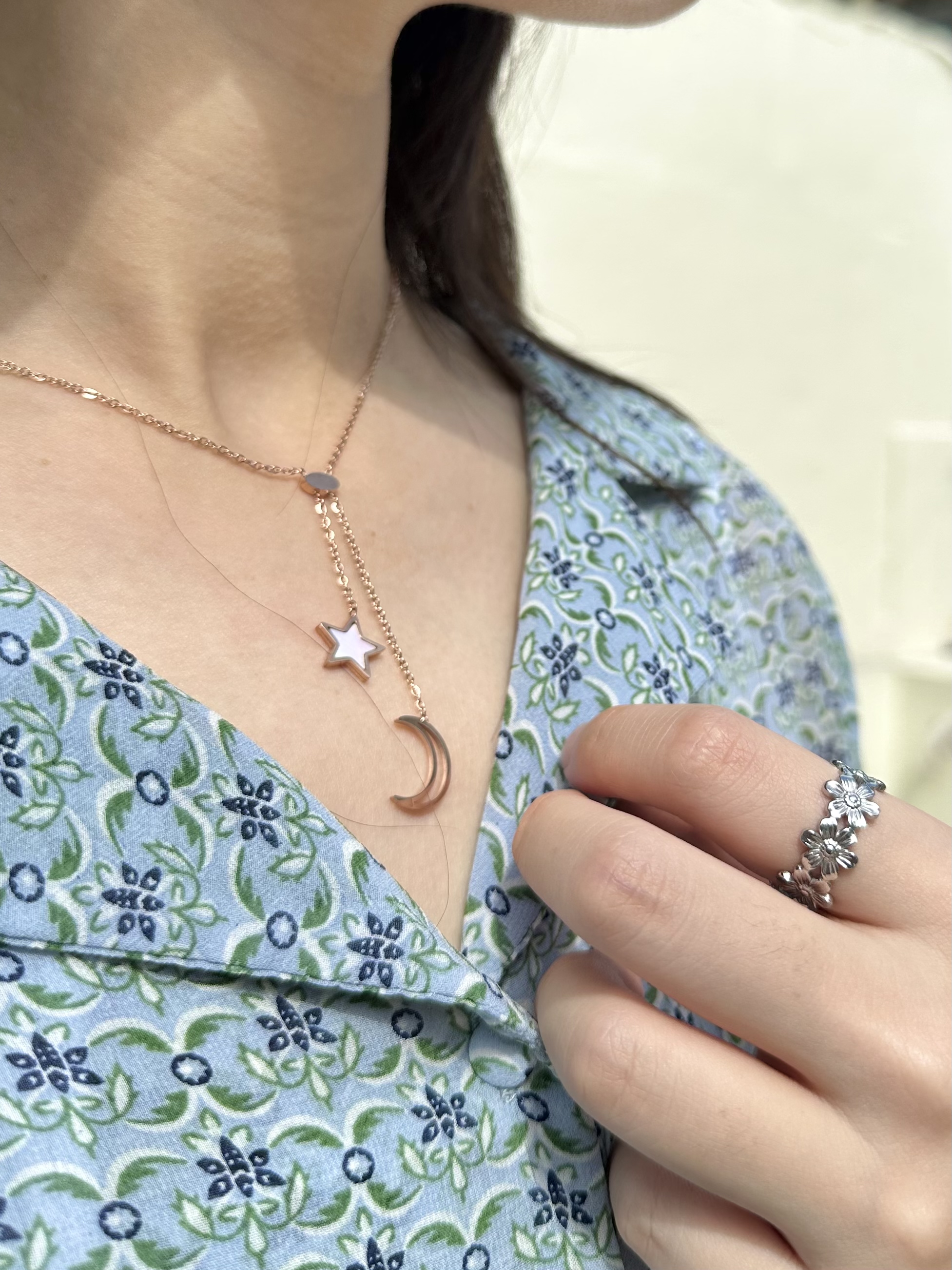 Rose gold moon star stainless necklace