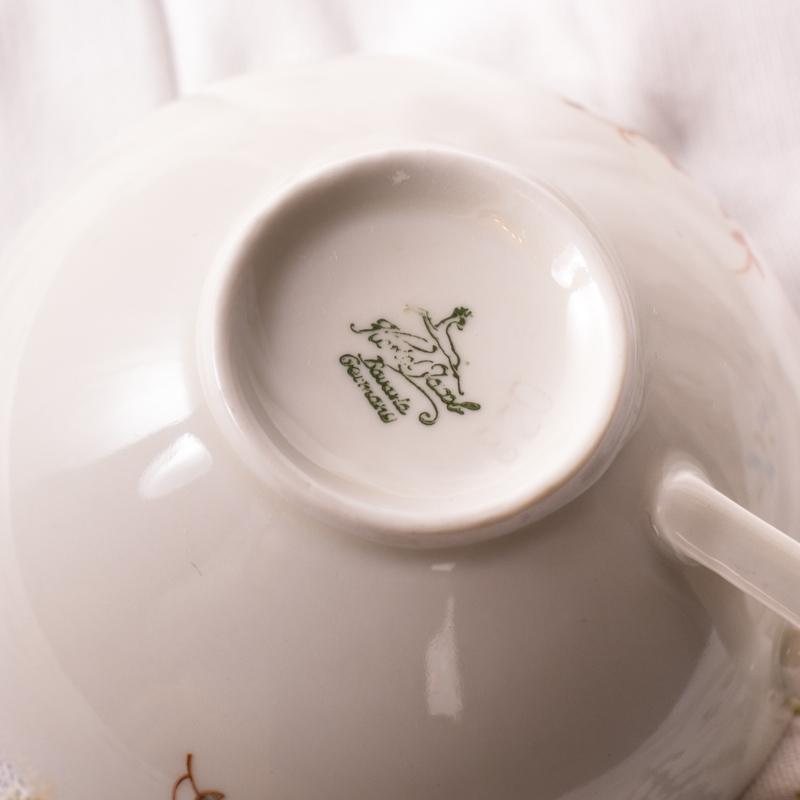 Vintage Pre-1969 German Hertel Jacob Flower Bud Foliage Tea Set Trio(NA0778)