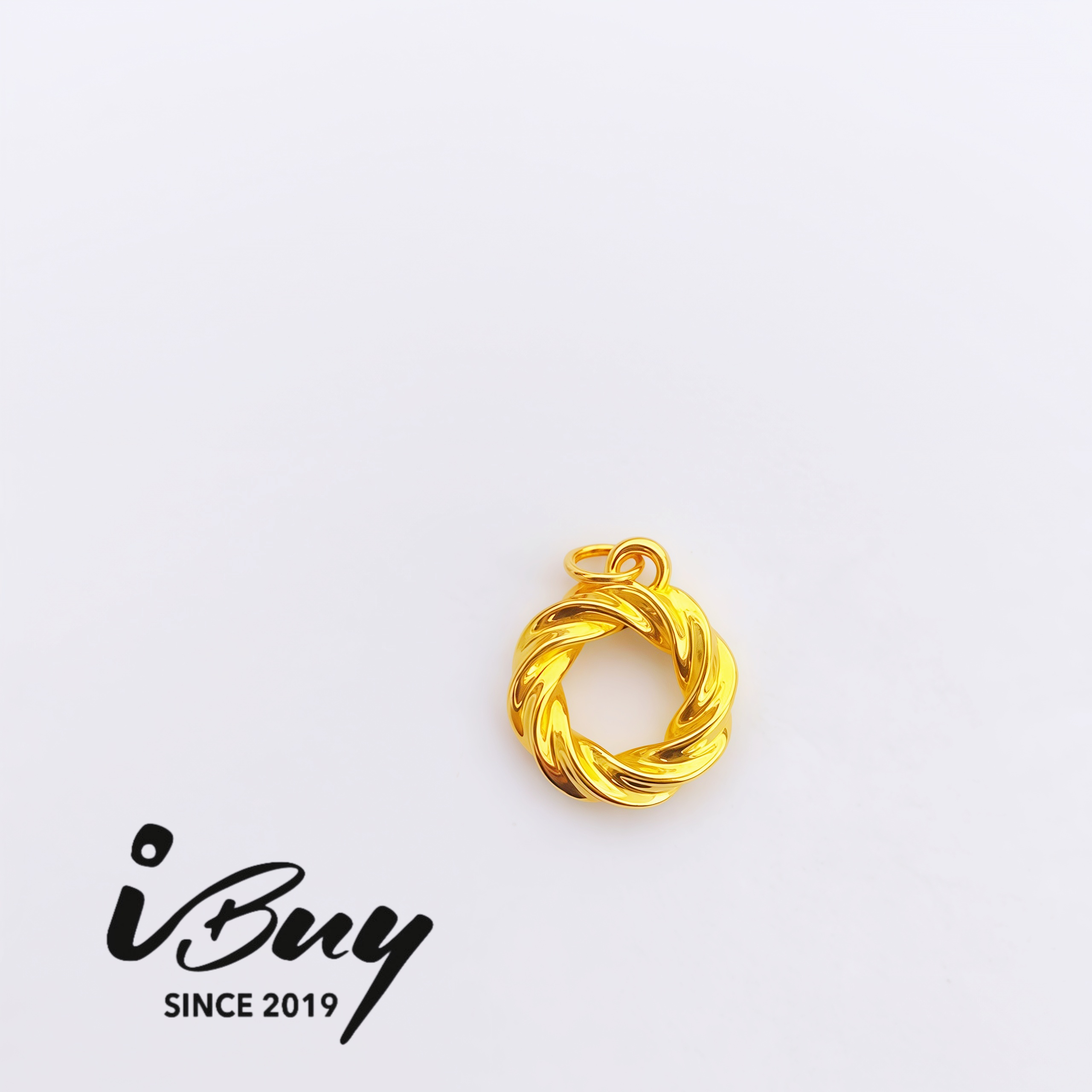 999 GOLD TWISTED RING DANGLE PENDANT 999 金 旋转甜甜圈吊坠