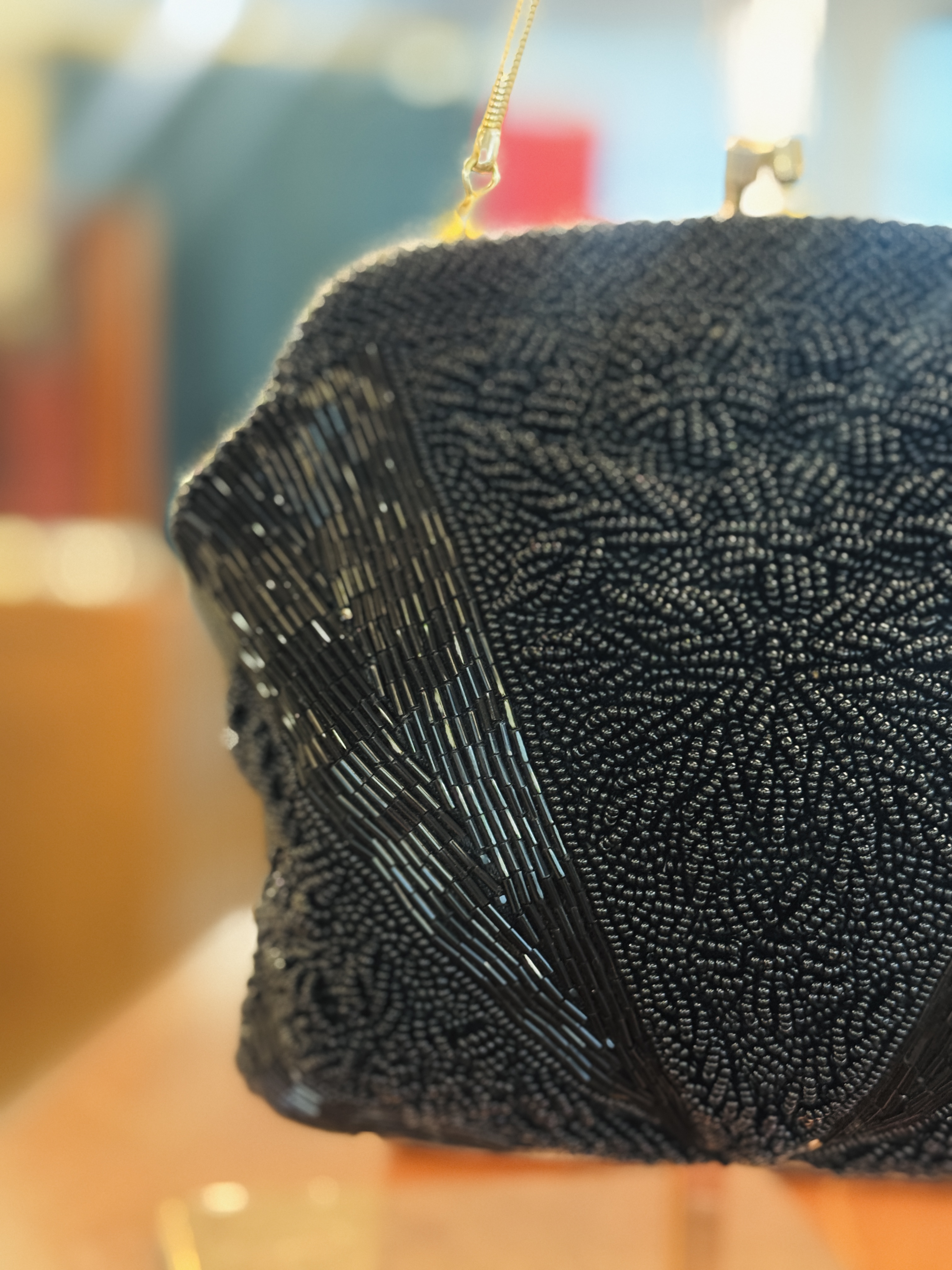 C.a. 1960s "Created by Mr John" Made in Hong Kong Floral Black Bead Bag (MT2501)
