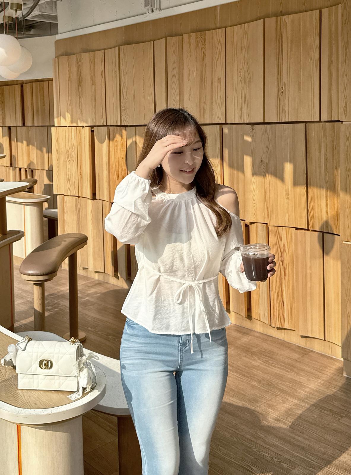 【溫柔氣質】圓領露膊修腰雪紡上衣