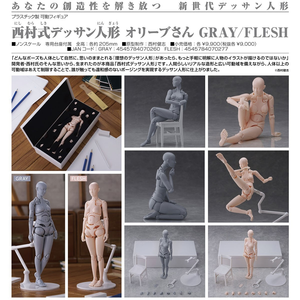 (預訂訂金 各$200) (總價 各$470) Max Factory 西村式素描人偶 OLIVE GRAY / FLESH (行版)