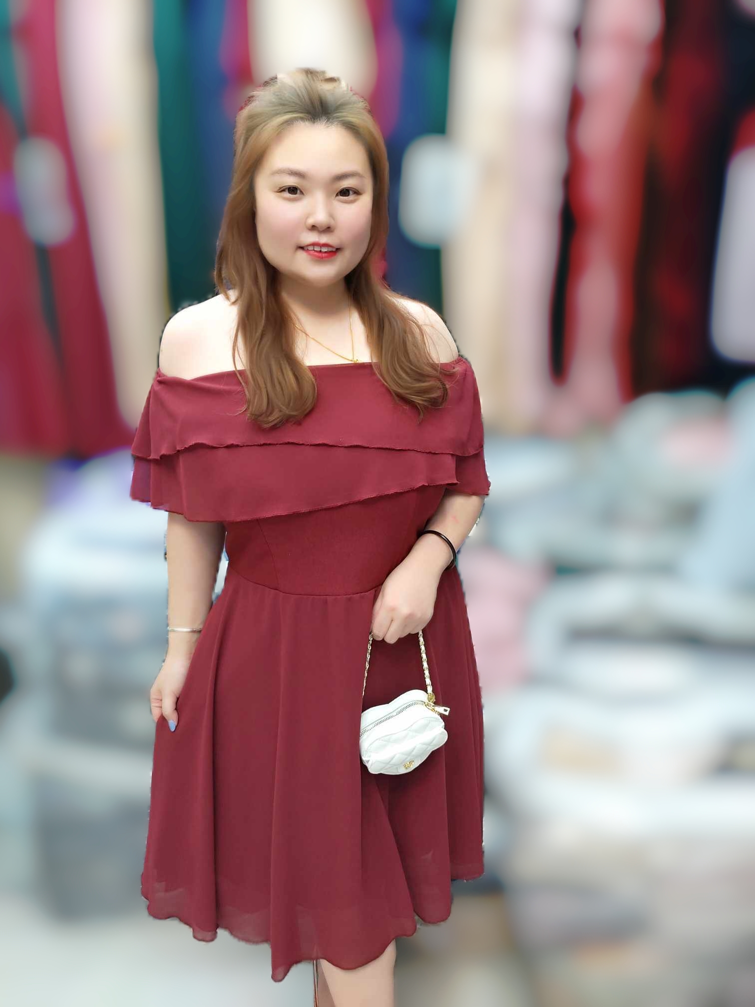 TMA04 雪纱一字肩礼服连身裙