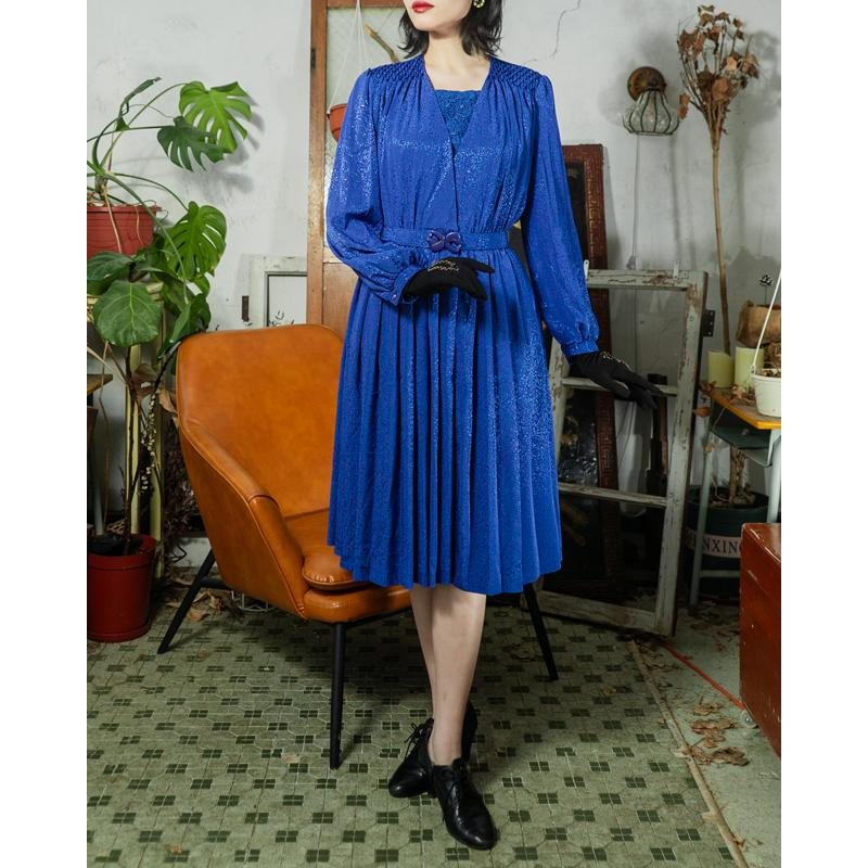 Vintage Elegant Shoulder Pleated Detail Royal Belt Day & Night Dress with Original Belt (MT1608-160)