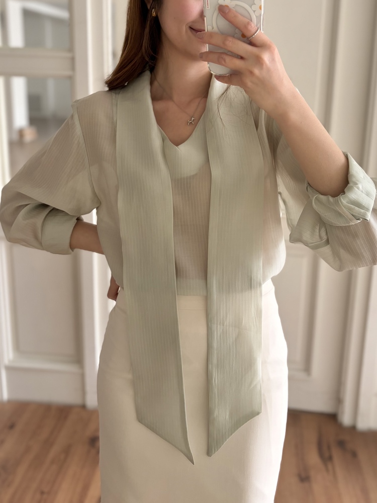 Aurelie Scarf-Tie Blouse (Mint)